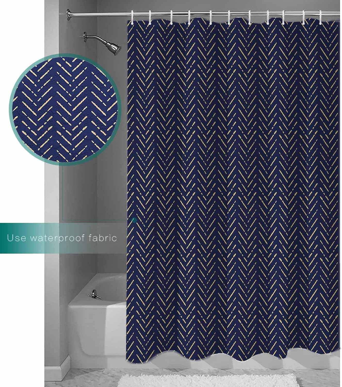 ZOE GARDEN Navy Blue Gold Striped Shower Curtain Set 1