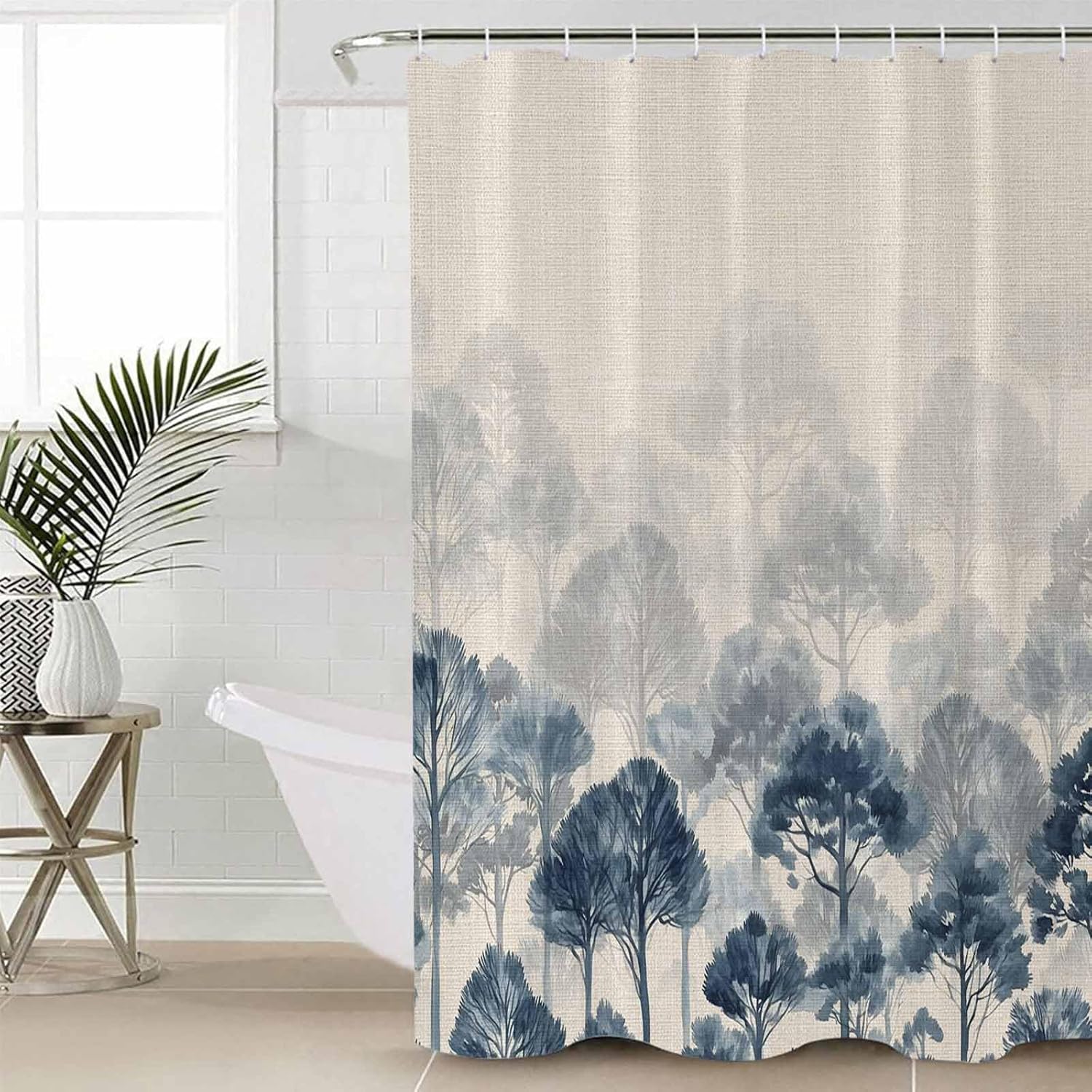 Blue Forest Bathroom Set with Shower Curtain and Rug