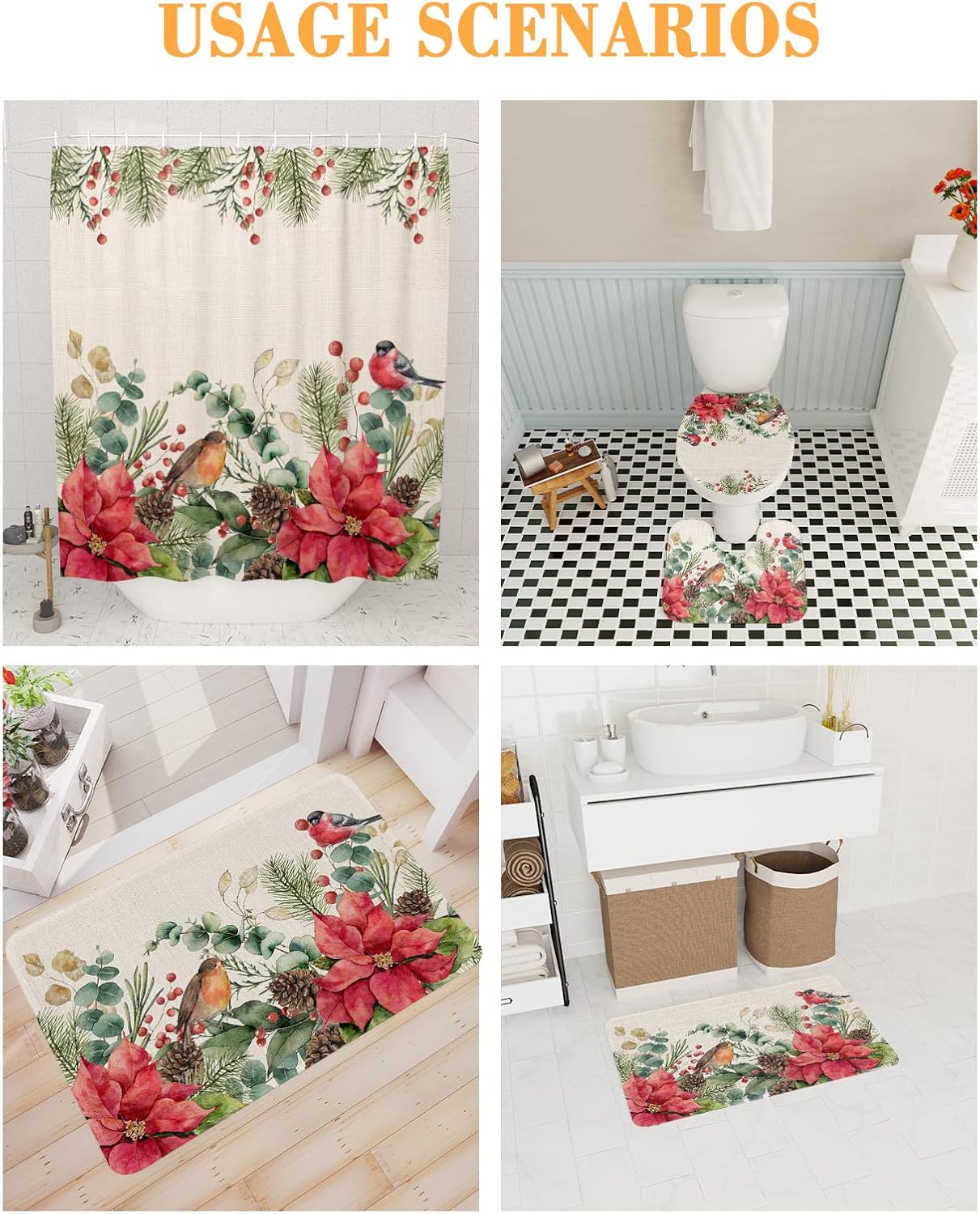 ZOE GARDEN Rustic Christmas Poinsettia Bathroom Set 1
