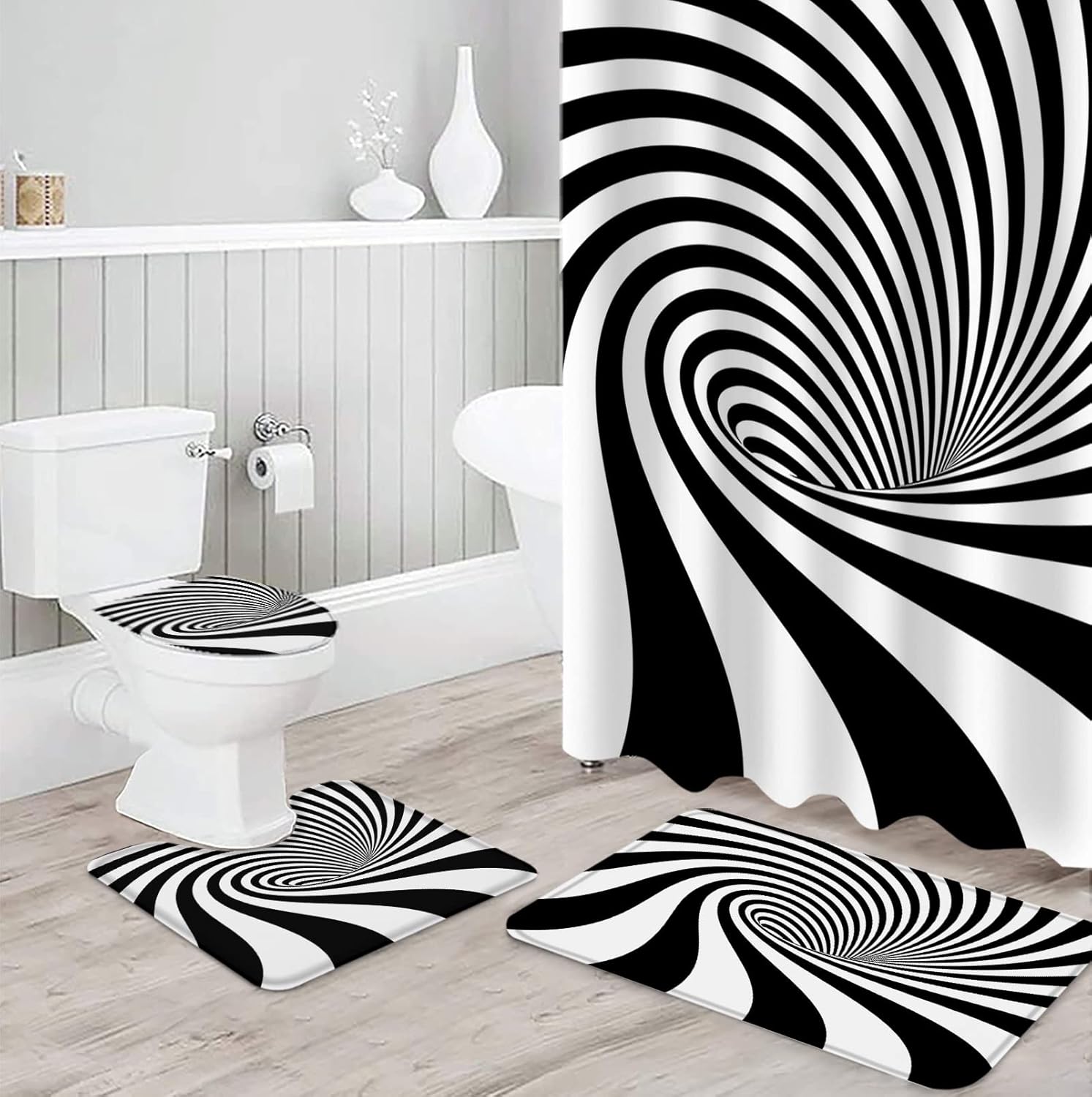 ZOE GARDEN Visual Vortex Optical Shower Curtain Set 1