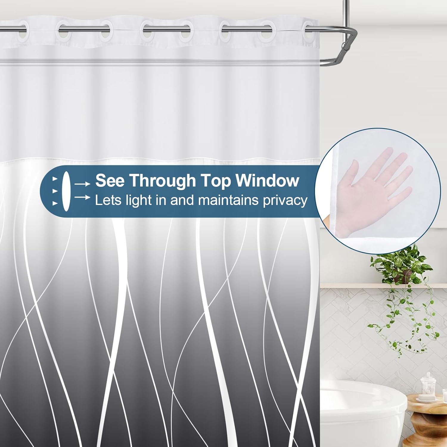 Likiyol Black Ombre No Hook Shower Curtain Set with 2Pcs Liner
