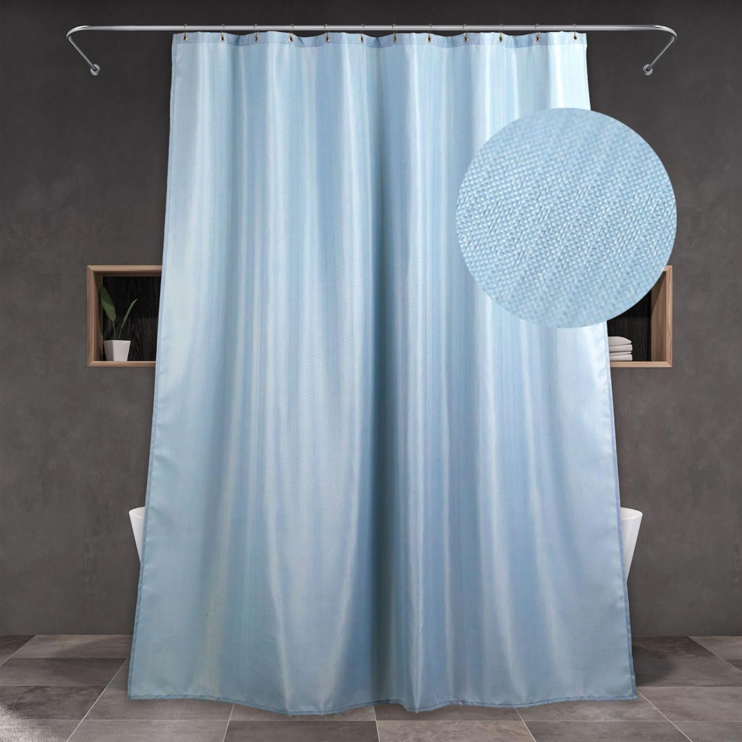 Popkozzi Fog Blue Linen Textured Shower Curtain