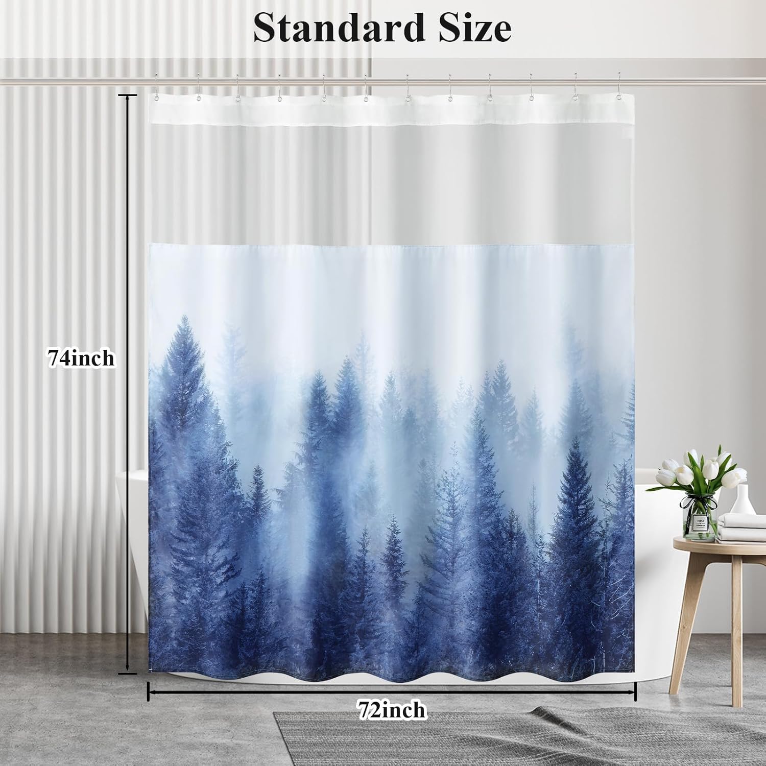ORTIGIA Misty Forest Shower Curtain Set with Liner and Hooks 1