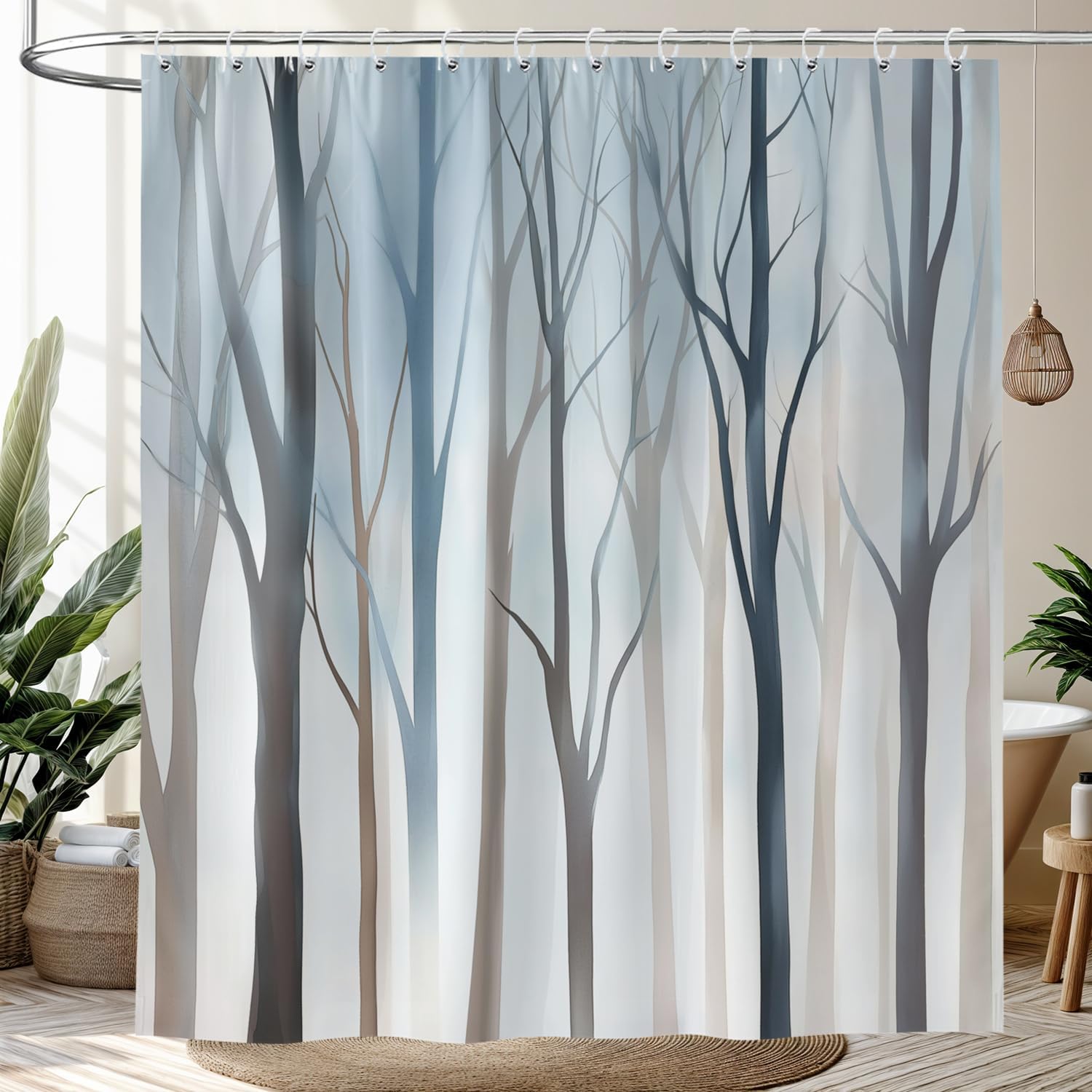 Boho Tree Shower Curtain Set with 12 Hooks 72X72IN