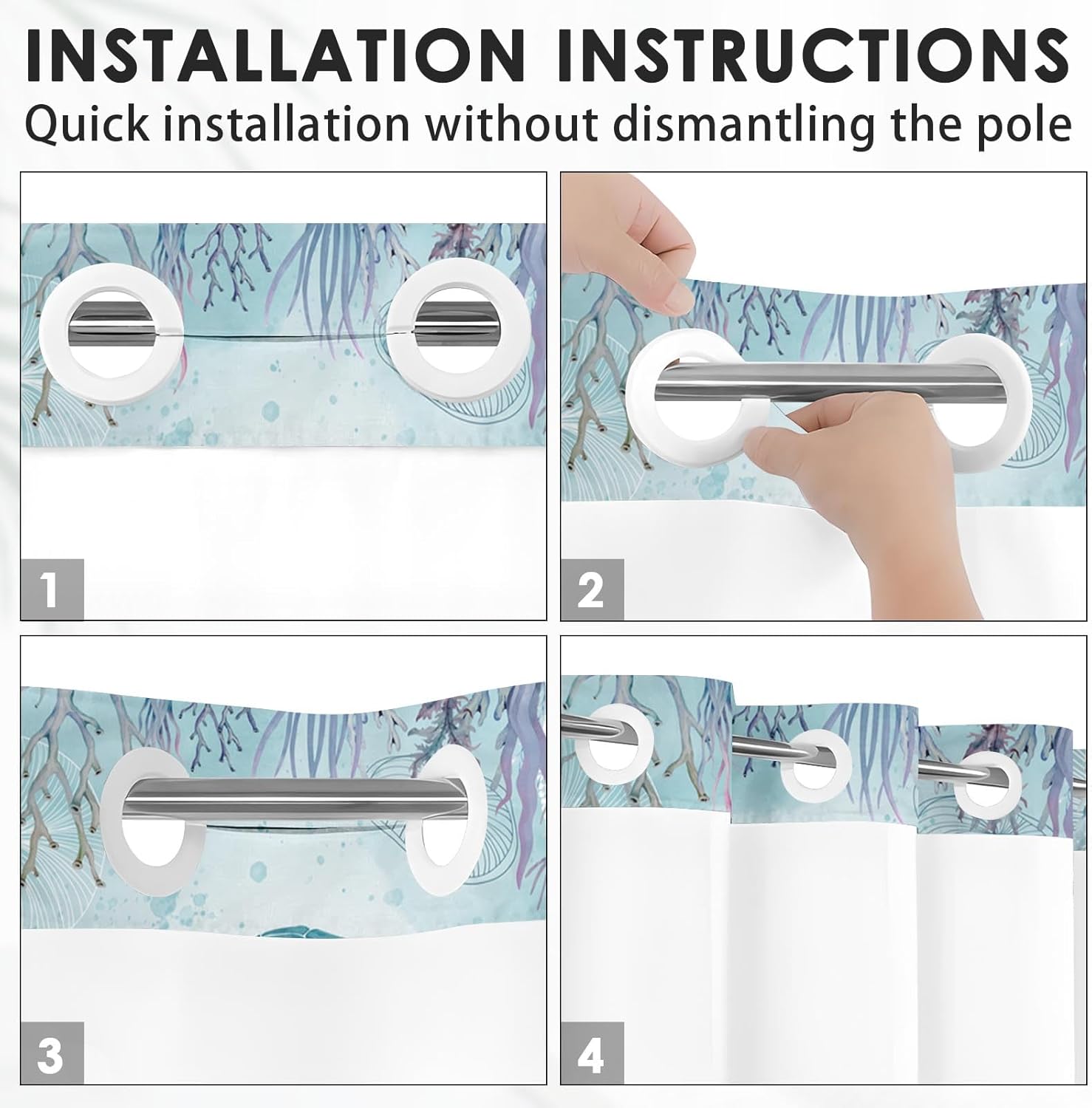 Nesphy No Hook Sea Turtles Shower Curtain Set