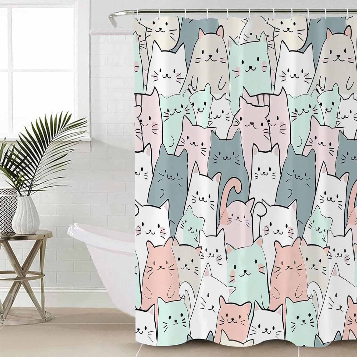 ZOE GARDEN Cartoon Cat Shower Curtain Set with Hook