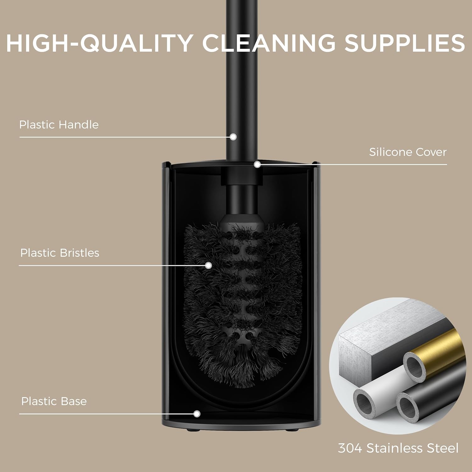 FORIOUS Toilet Brush and Holder Set Matte Black 304 Stainless Steel
