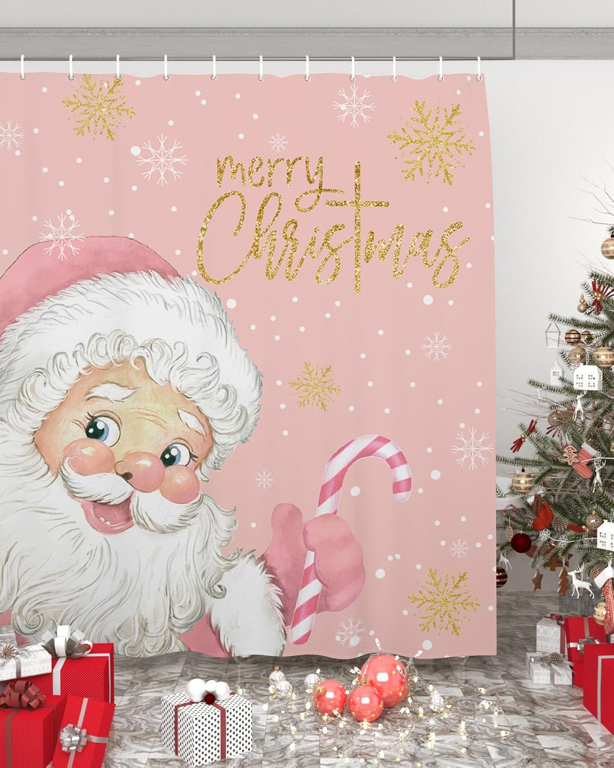 ZOE GARDEN Pink Santa Christmas Bathroom Set