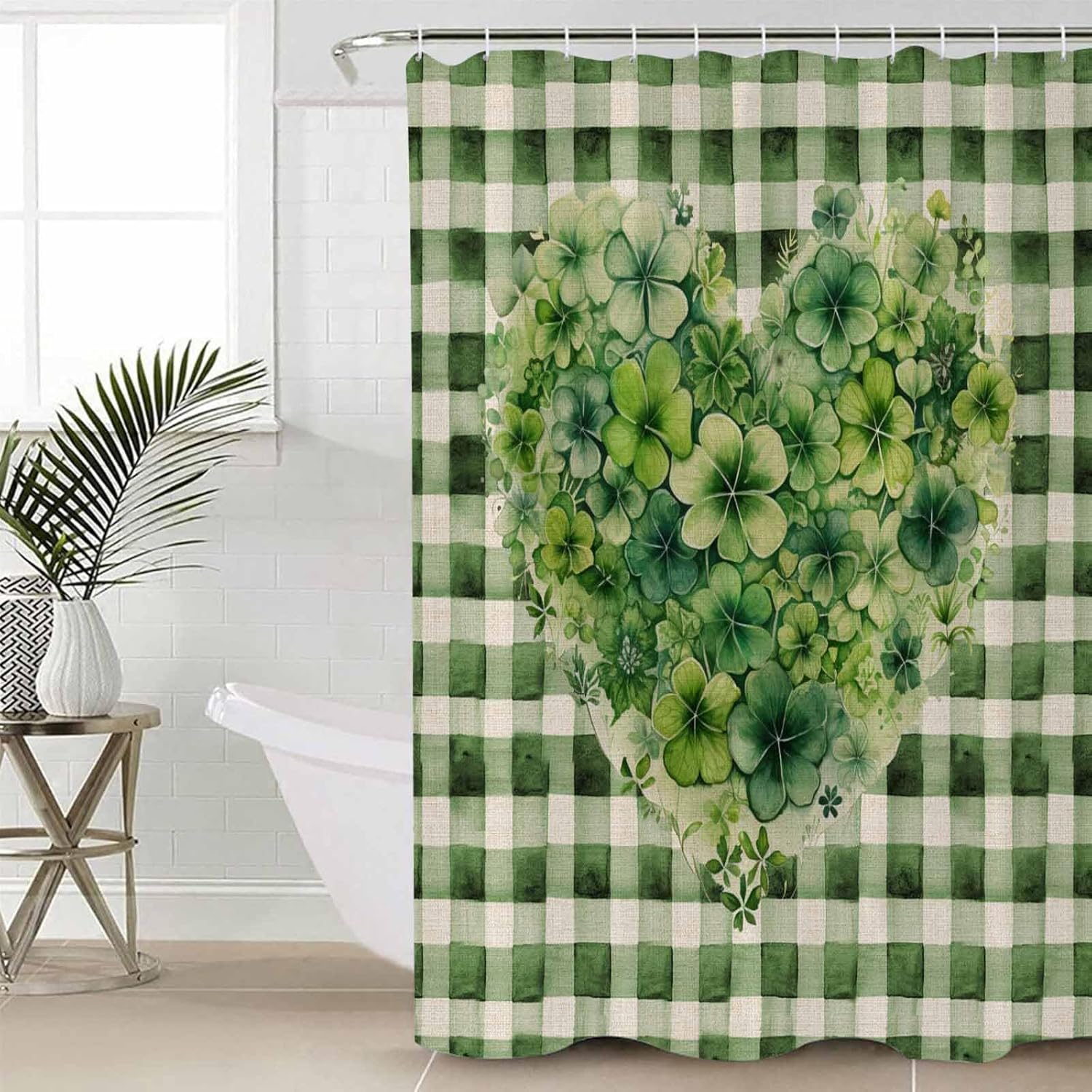 ZOE GARDEN Buffalo Plaid Love Shower Curtain Set 1