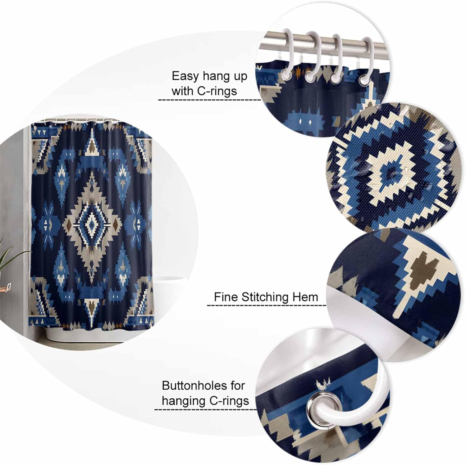ZOE GARDEN Southwest Shower Curtain Set 72x72 1