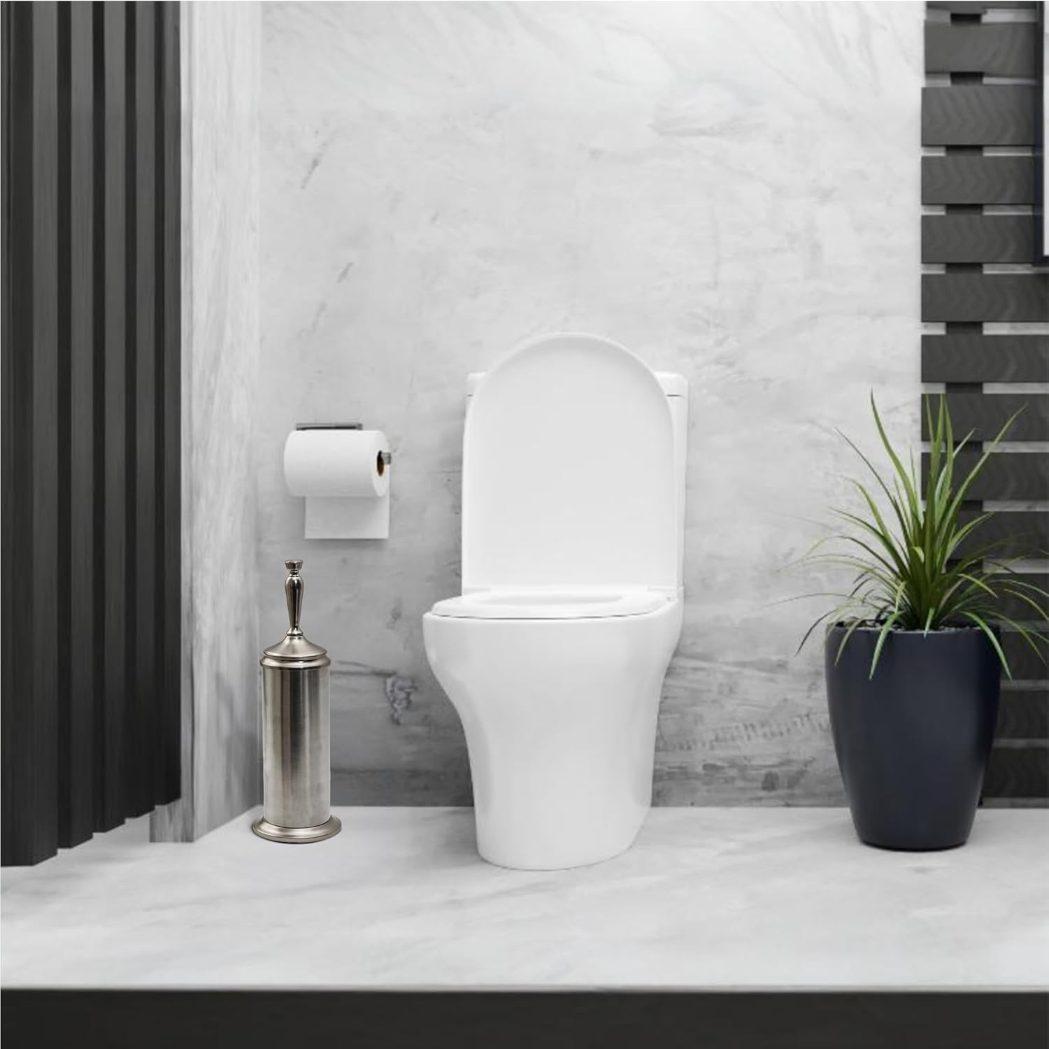 Splash Home Adora Toilet Brush with Holder - Satin Nickel 1
