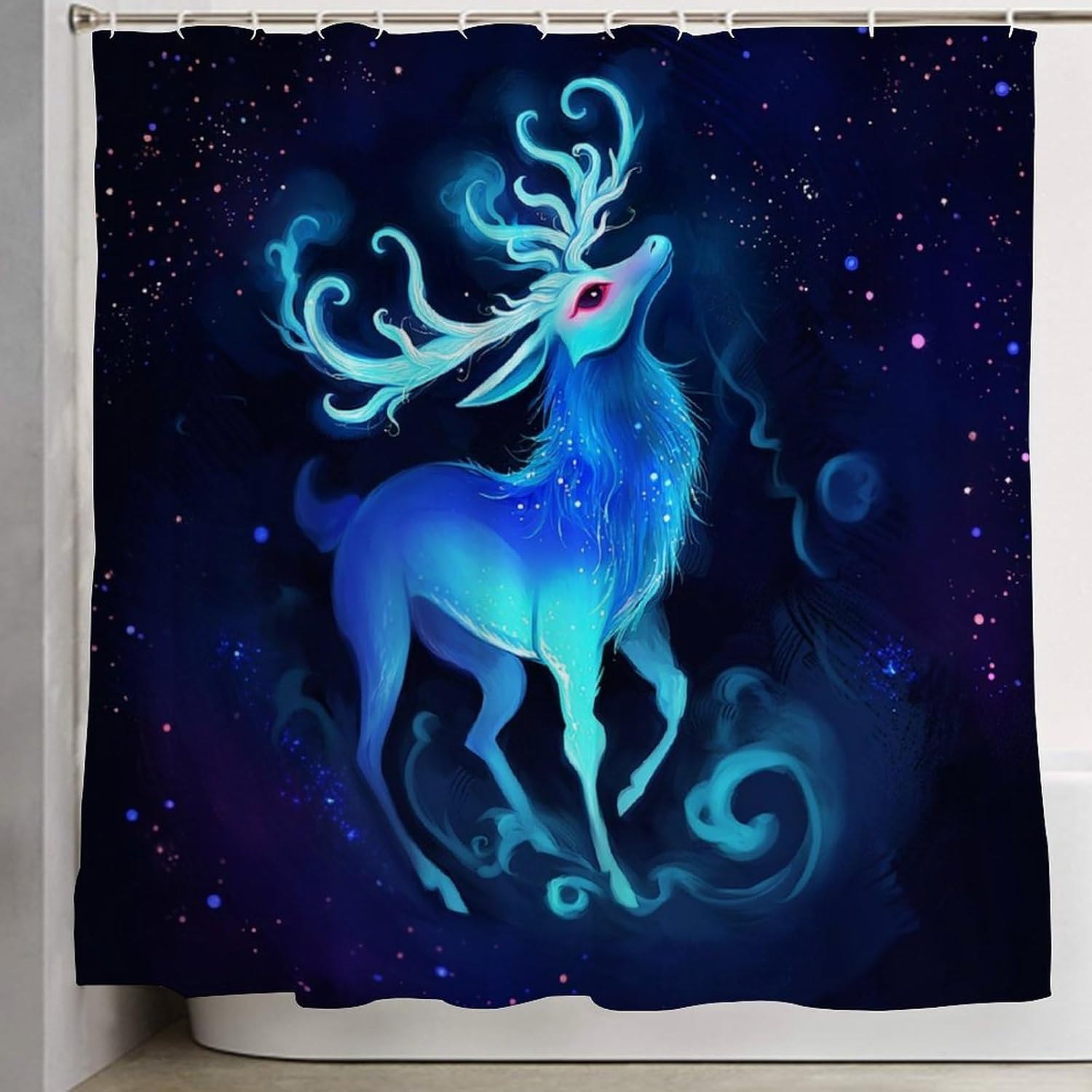 OXJOIIS Galaxy Starry Sky Christmas Elk Moose Shower Curtain with 12 Hooks