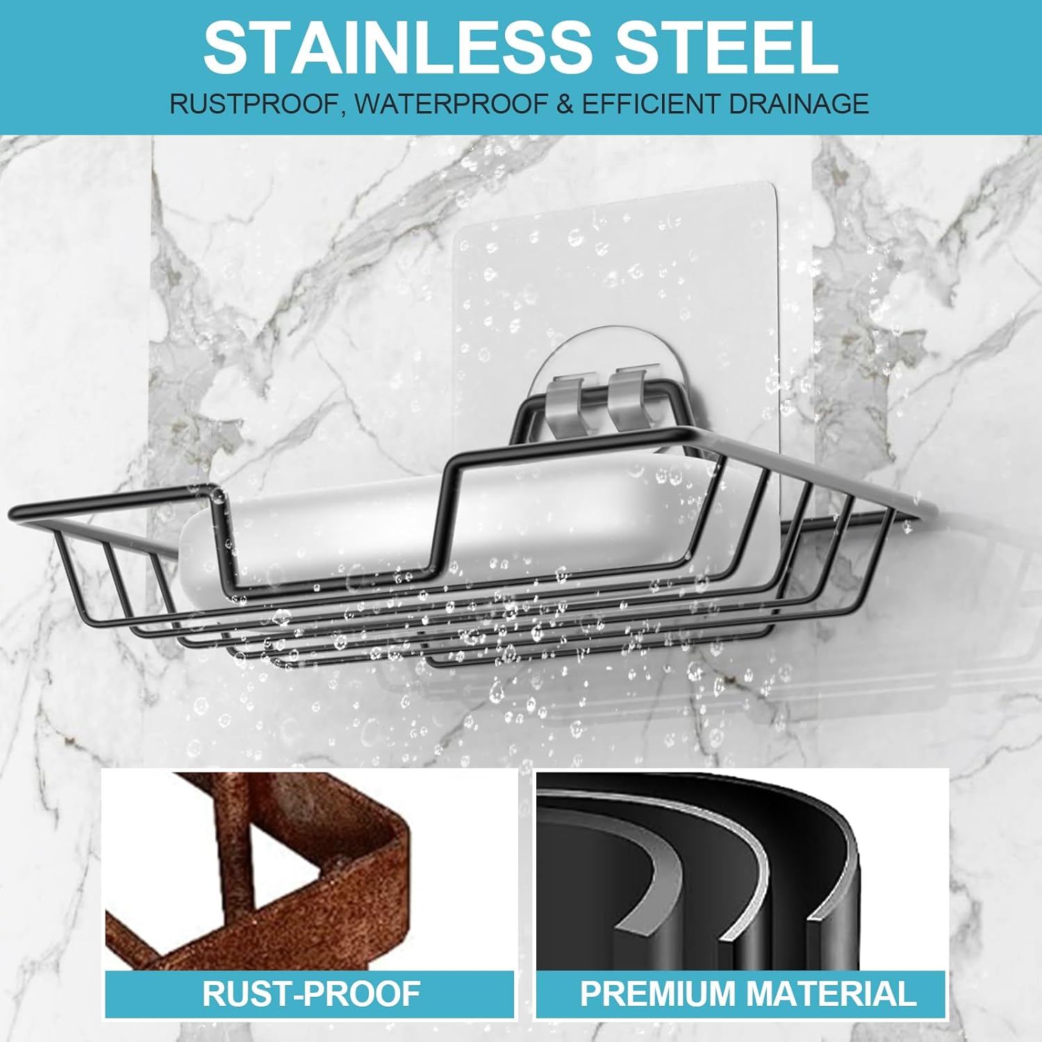 LBshmao-D Soap Dish Holder - No Drilling Rustproof Wall Mount Black