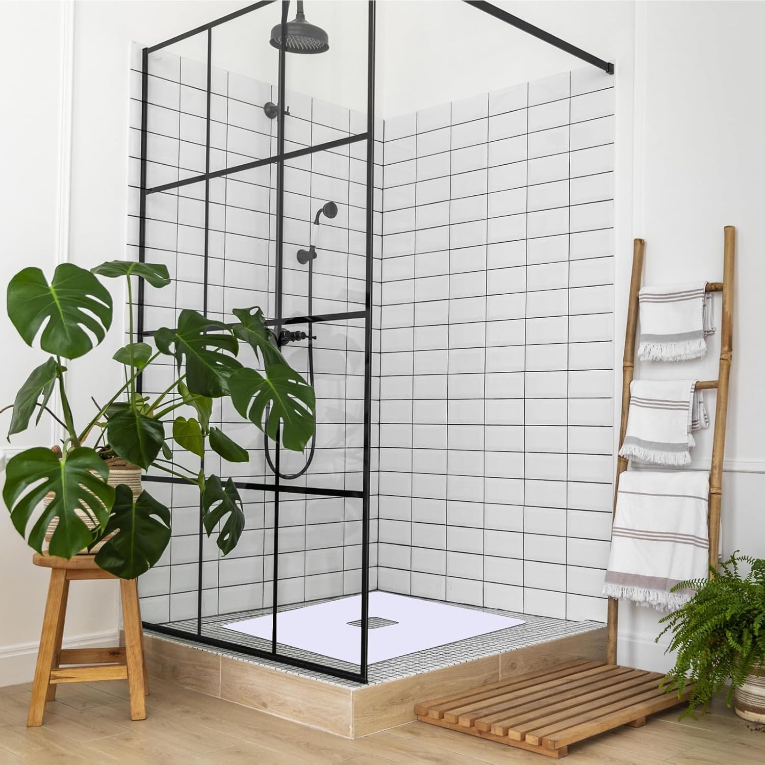 Dunzoom 21x21 Nonslip Shower Mat with Drain Hole