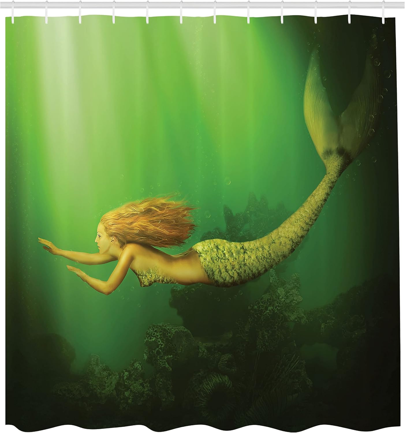 Ambesonne Mermaid Shower Curtain Set 69 x 75 Dark Green Ginger Green 1