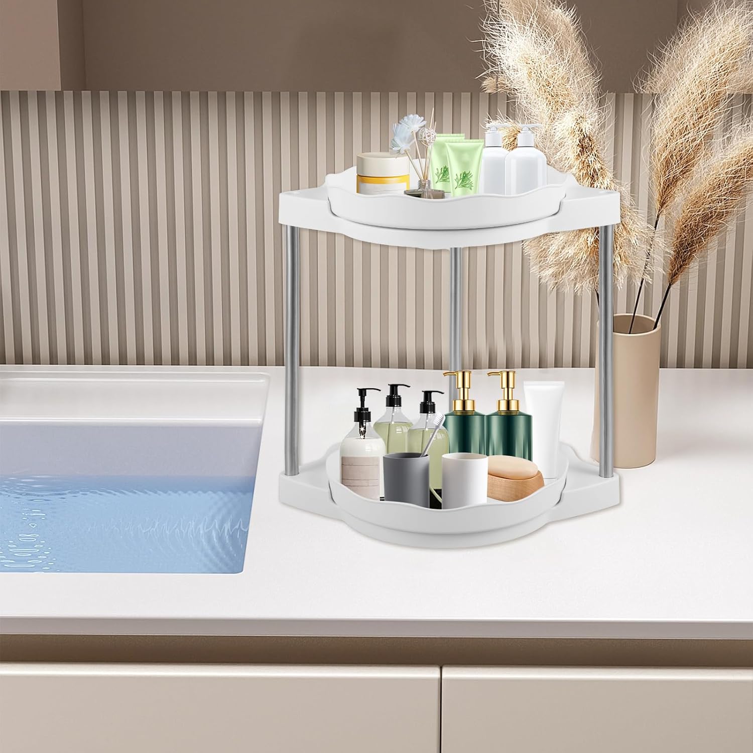 360 Rotating Corner Shower Caddy with 5 Hooks