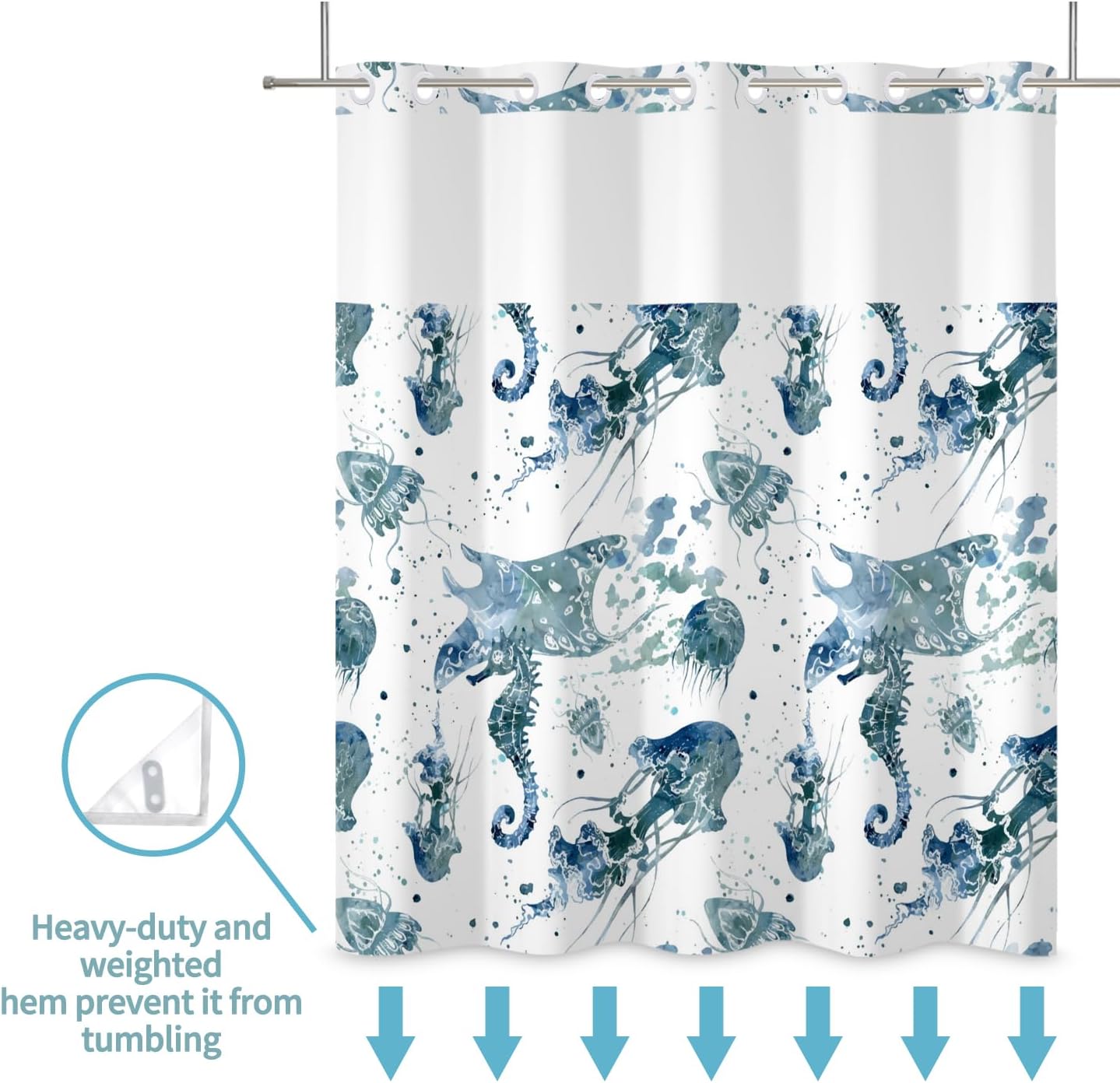 No Hook Shower Curtain with Snap Liner Set 71x74 Inch