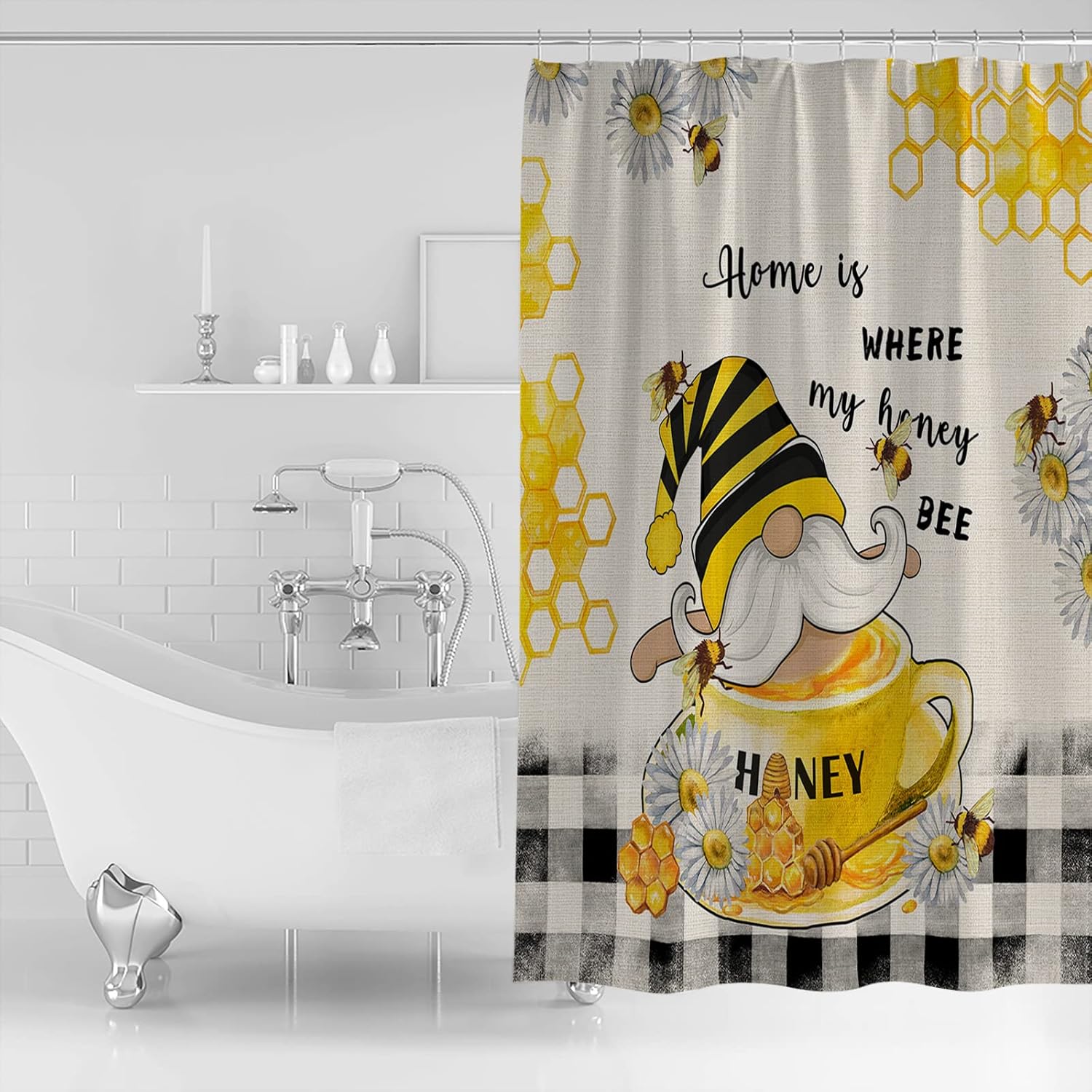 ZOE GARDEN Bee Gnome Shower Curtain Set