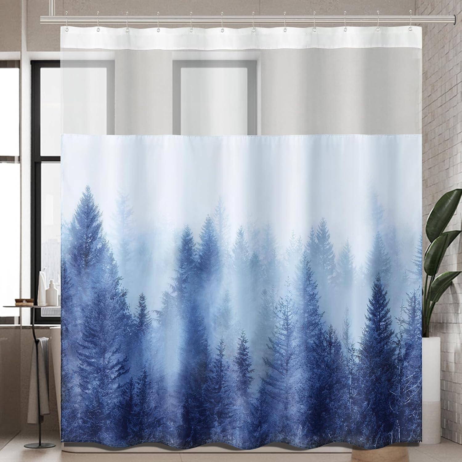ORTIGIA Misty Forest Shower Curtain Set with Liner and Hooks 1
