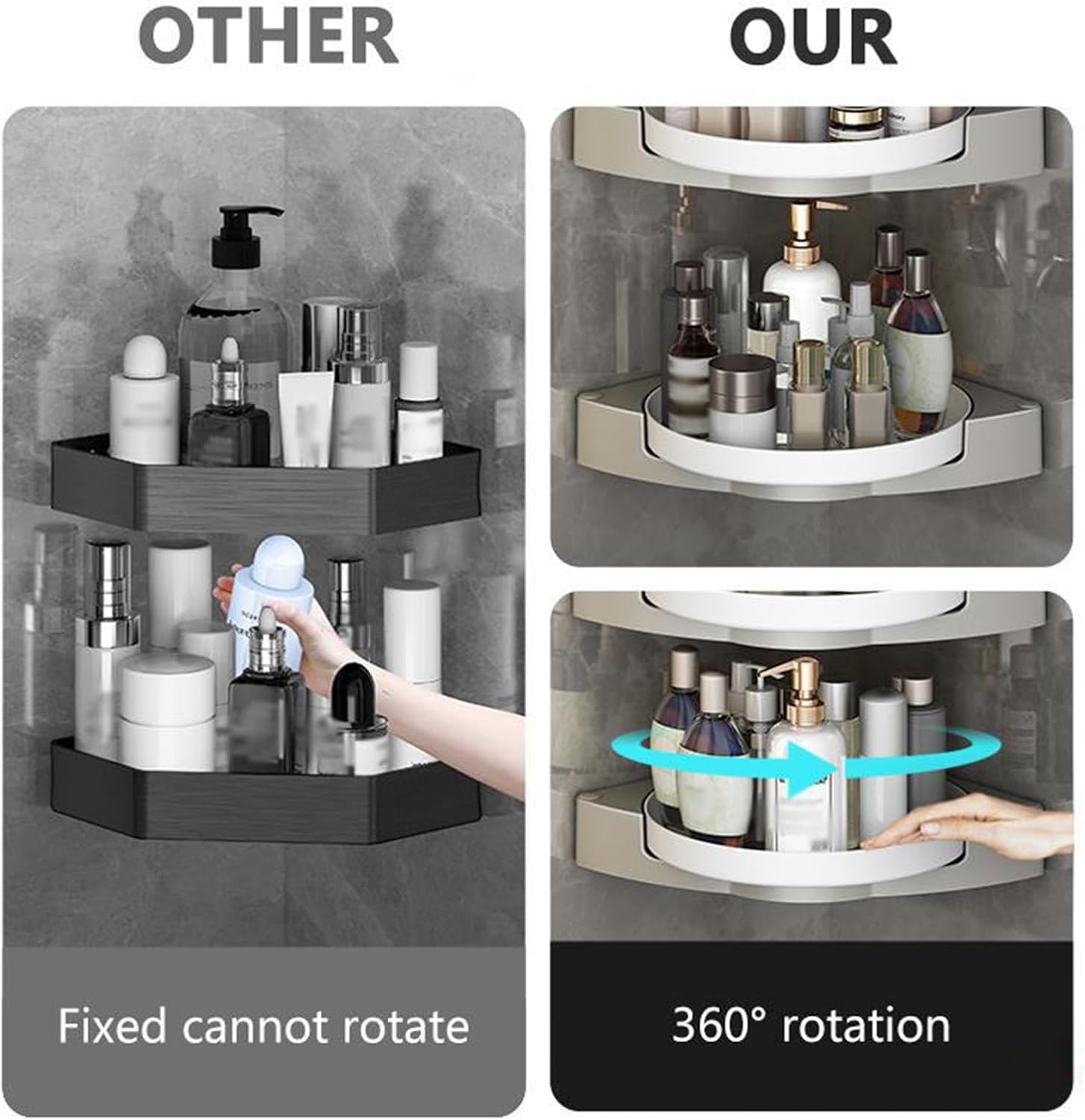 Corner Shower Caddy with Lazy Susan Organizer No Drilling