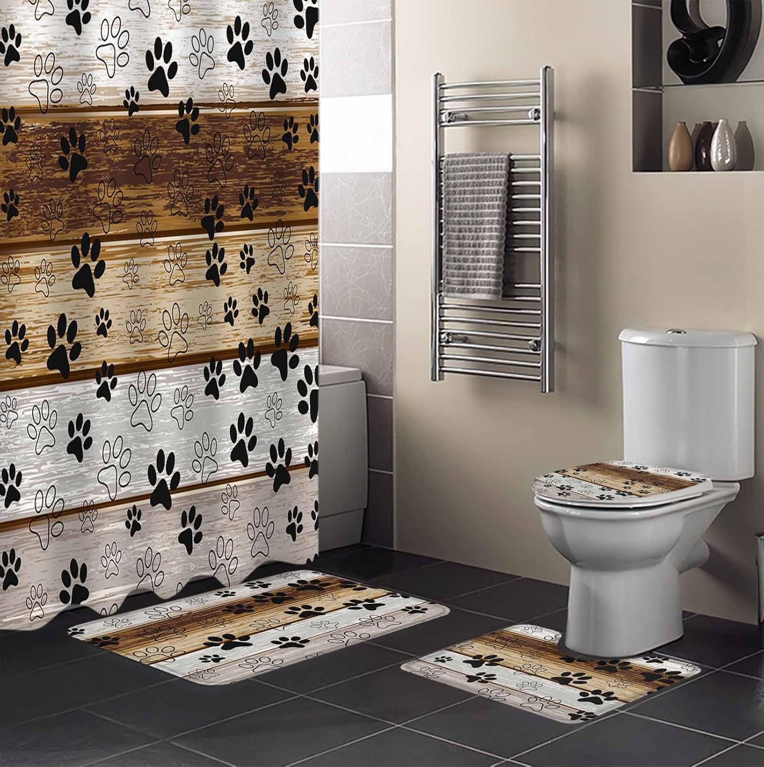 ZOE GARDEN Farmhouse Paw Print Bathroom Set 1