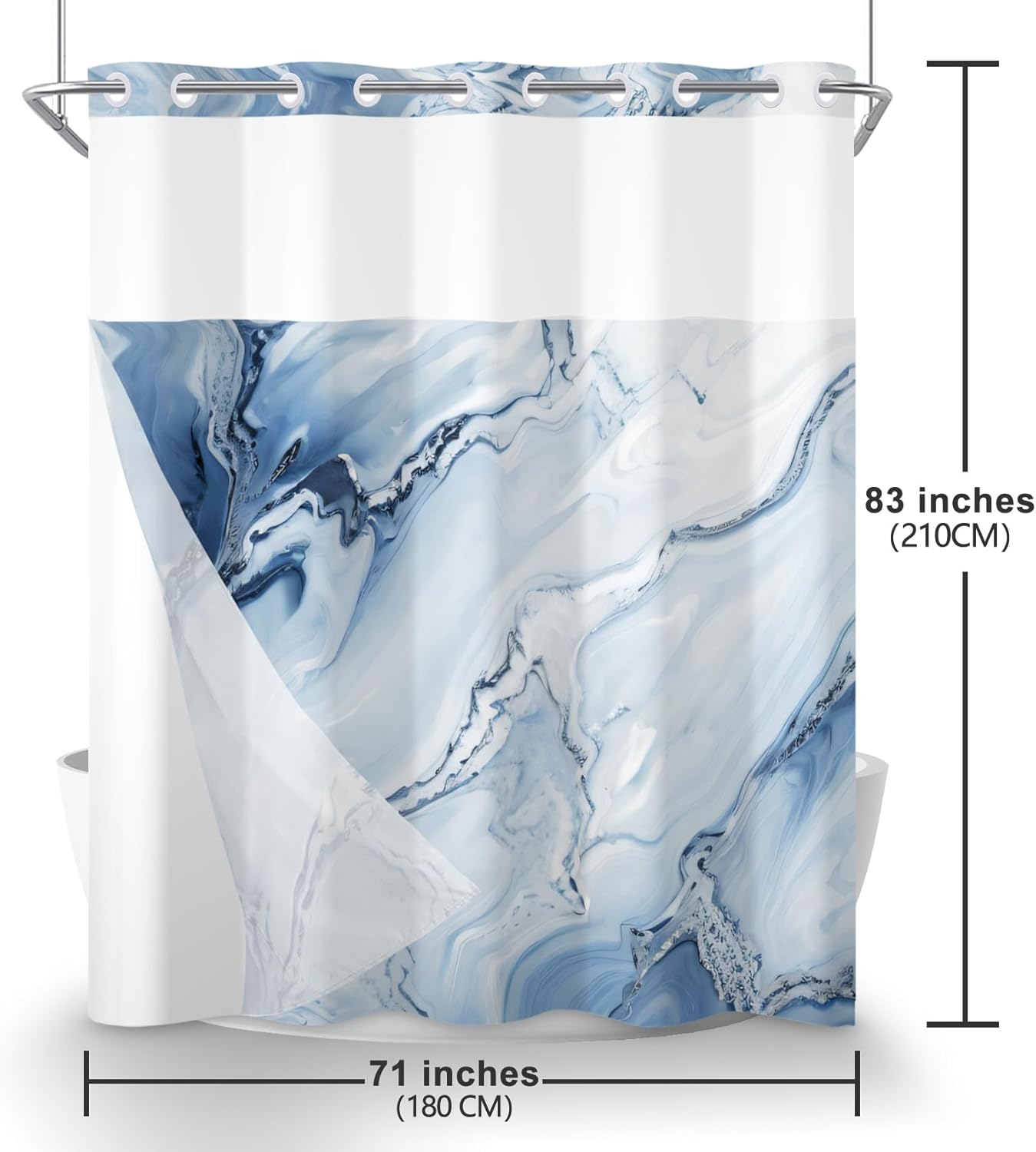 Marble Shower Curtain with Snap Liner 71x74 Inch 1