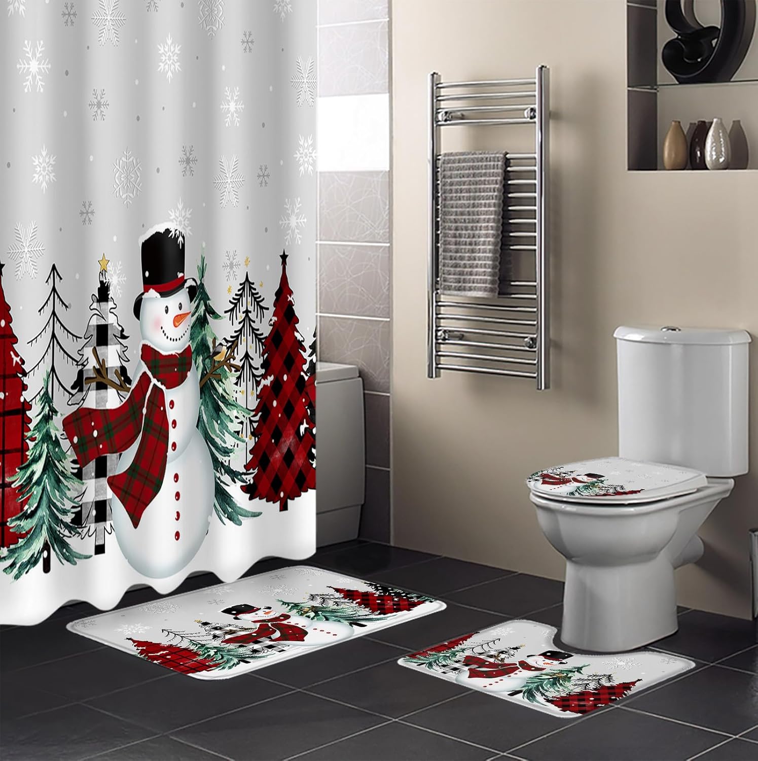 ZOE GARDEN Winter Snowman Shower Curtain Set