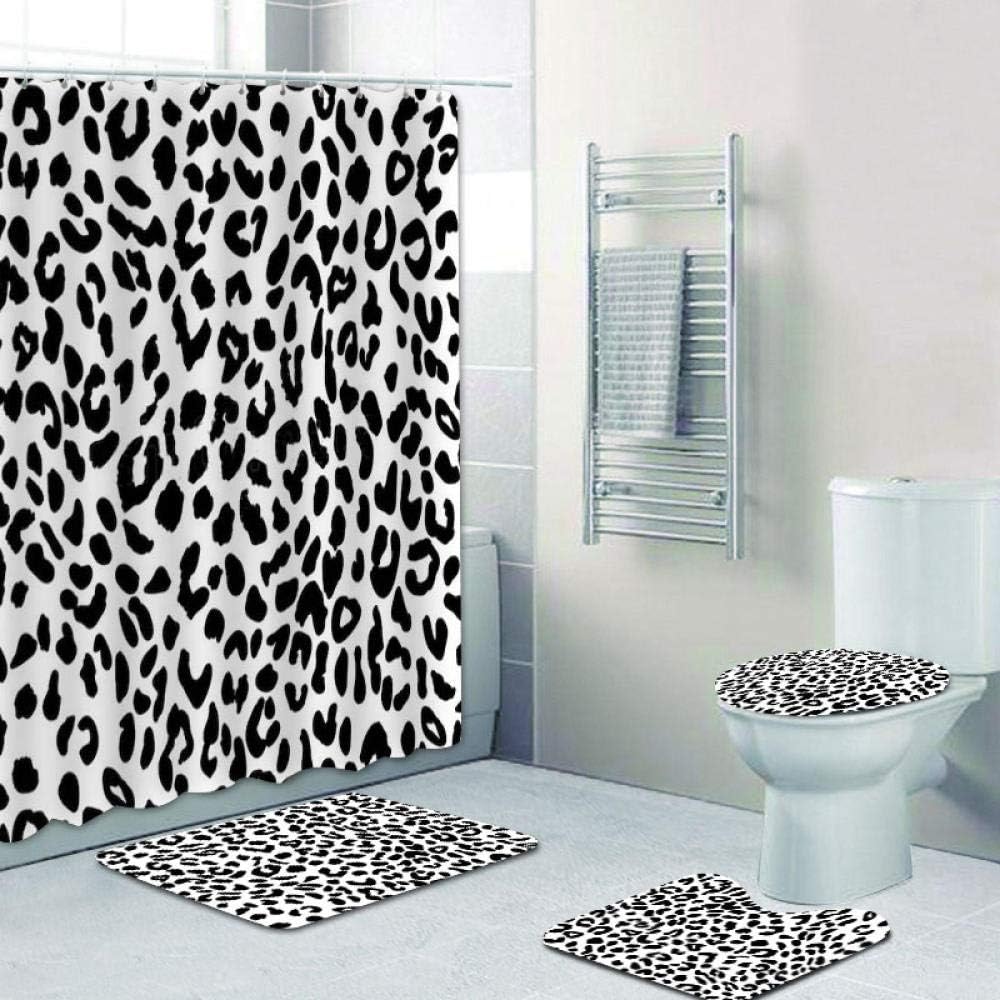 Uphome Bath Mat Leopard Stripe Black White Flannel Non-Slip