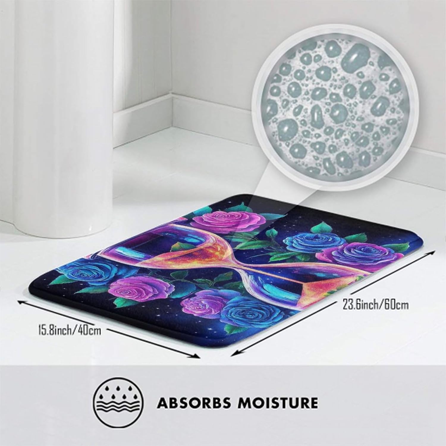 BoomDragon Anti-Slip Bath Mat with Trippy Magic Flowers Design