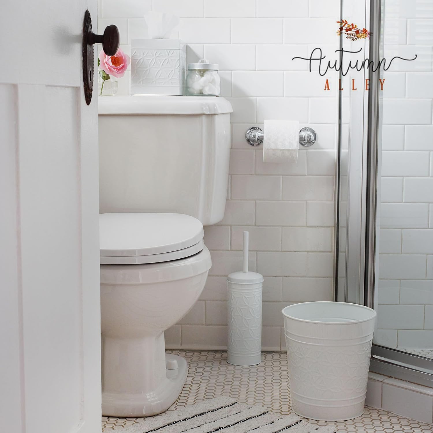 Autumn Alley White Toilet Brush with Holder Set