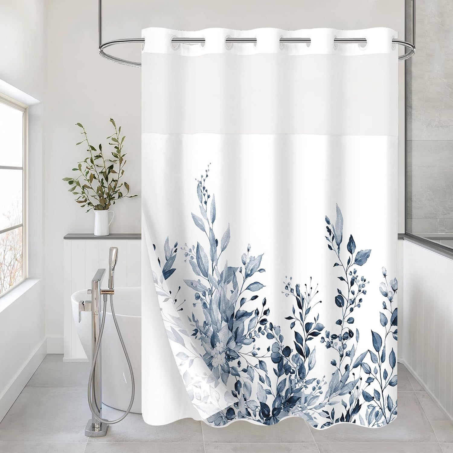 Gibelle Eucalyptus Print Shower Curtain Set with Liner 72x74