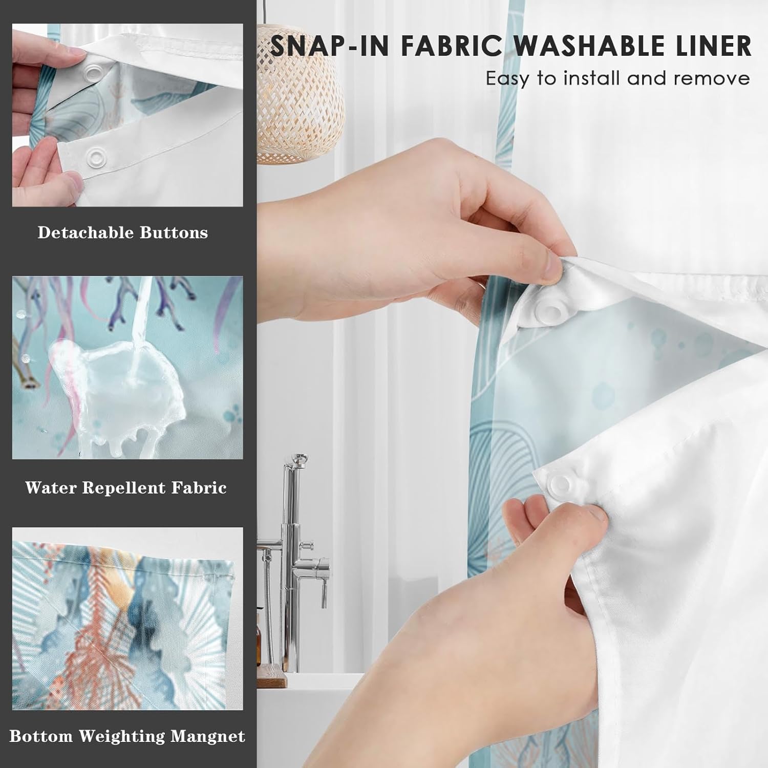 Nesphy No Hook Sea Turtles Shower Curtain Set