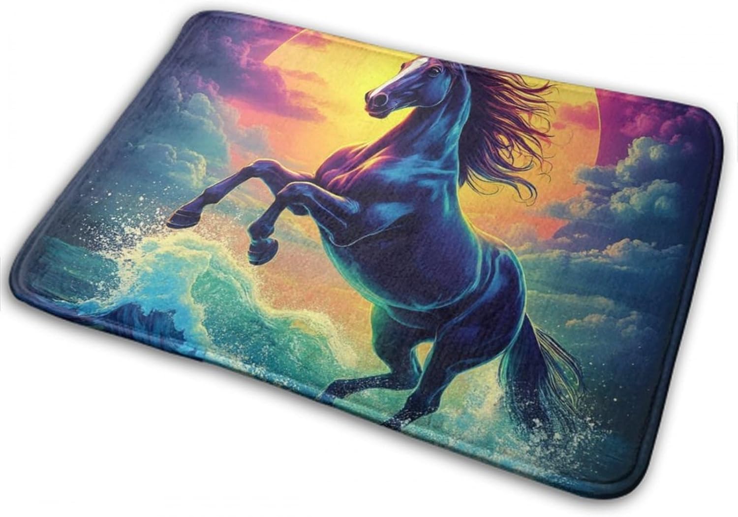 BoomDragon Anti-Slip Bath Mat with Sea Running Wild Horse Design