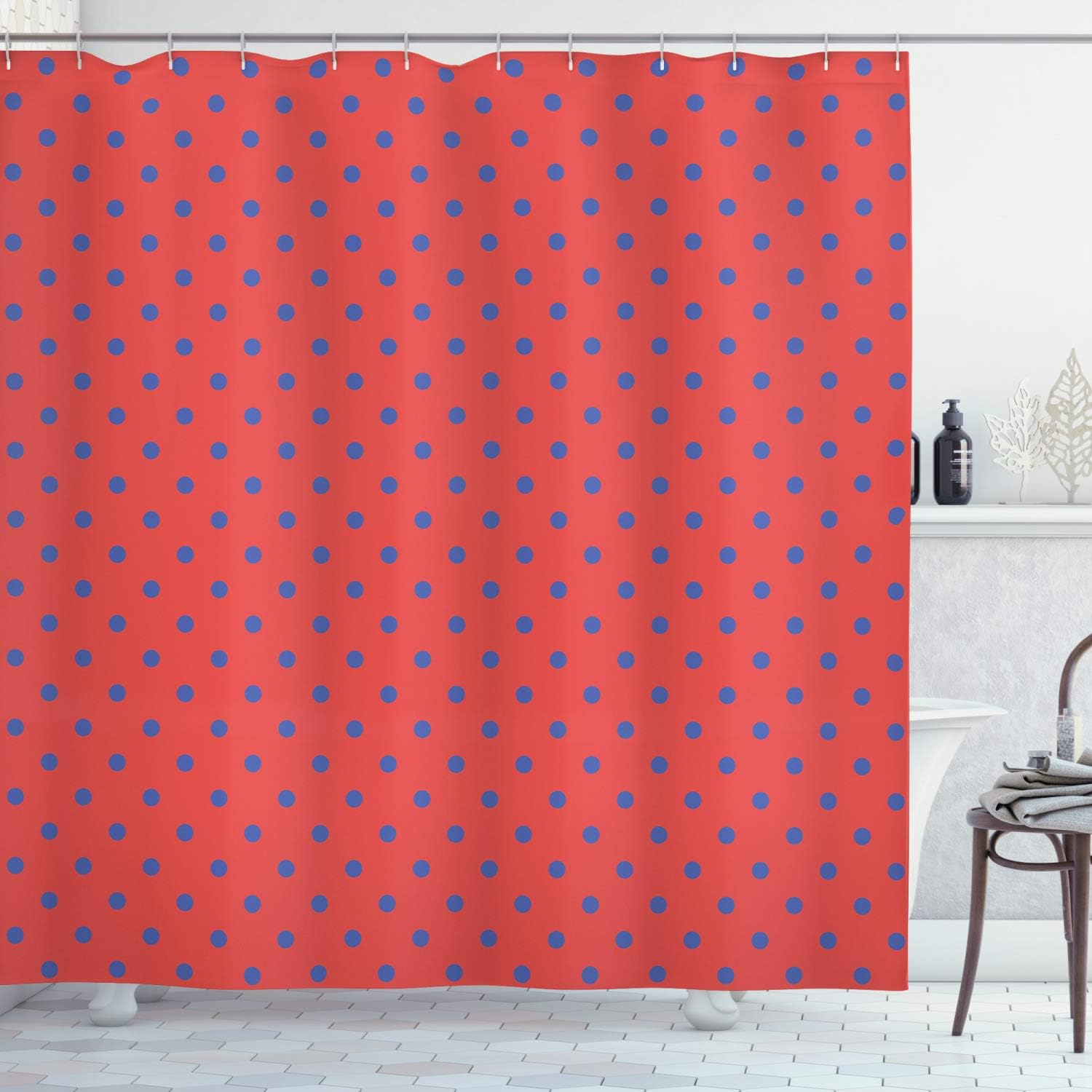 Ambesonne Abstract Shower Curtain Set Dark Coral and Royal Blue