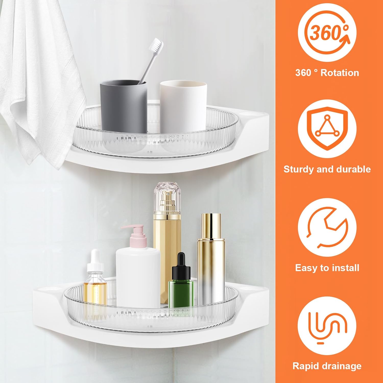 360 Rotating Corner Shower Caddy with Drainage