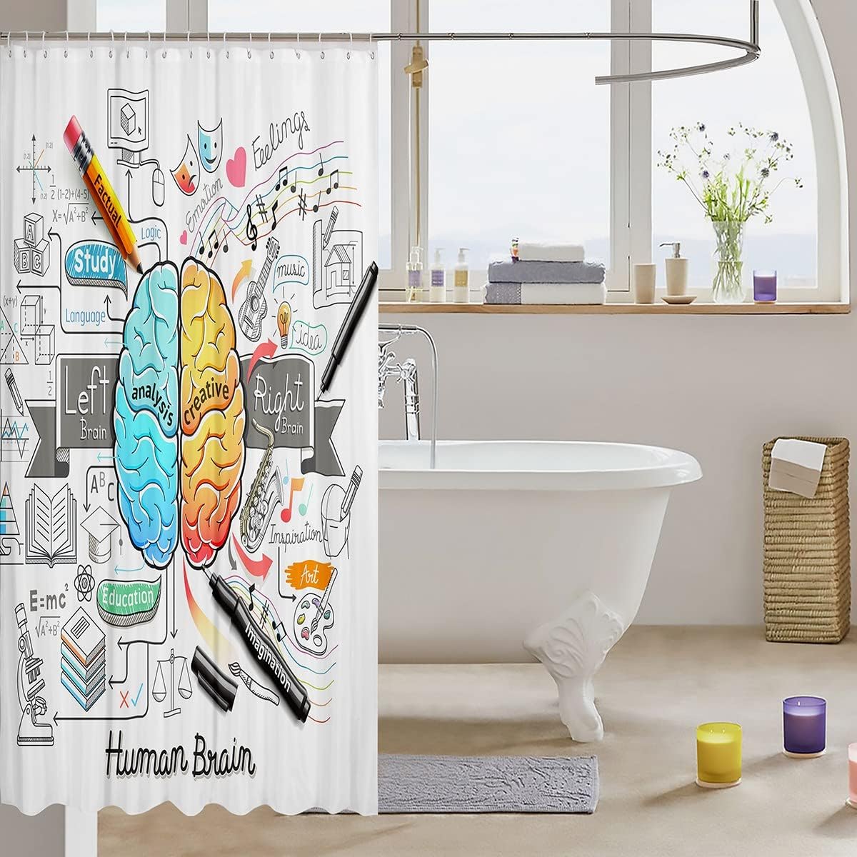 Feelyou Human Brain Shower Curtain Set with 12 Hooks