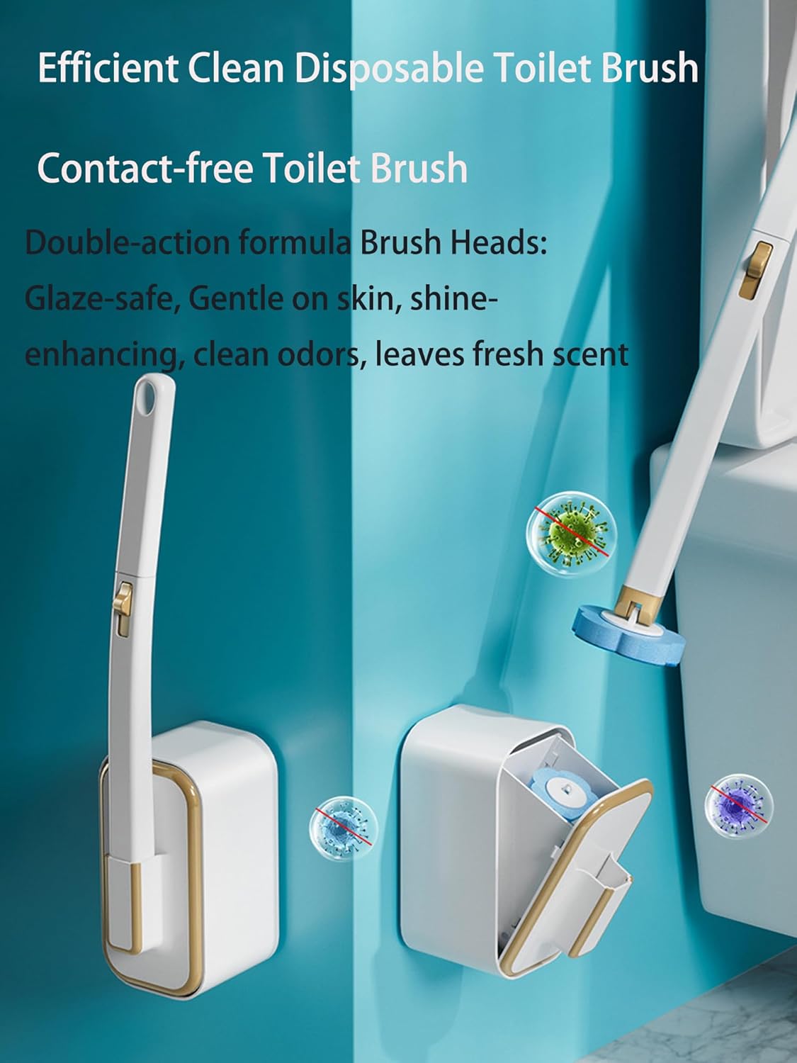 KIRIKIT Toilet Brush Kit with 48 Refills and Holder