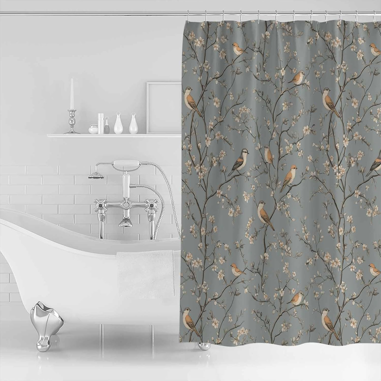 ZOE GARDEN Tree Birds Shower Curtain Set