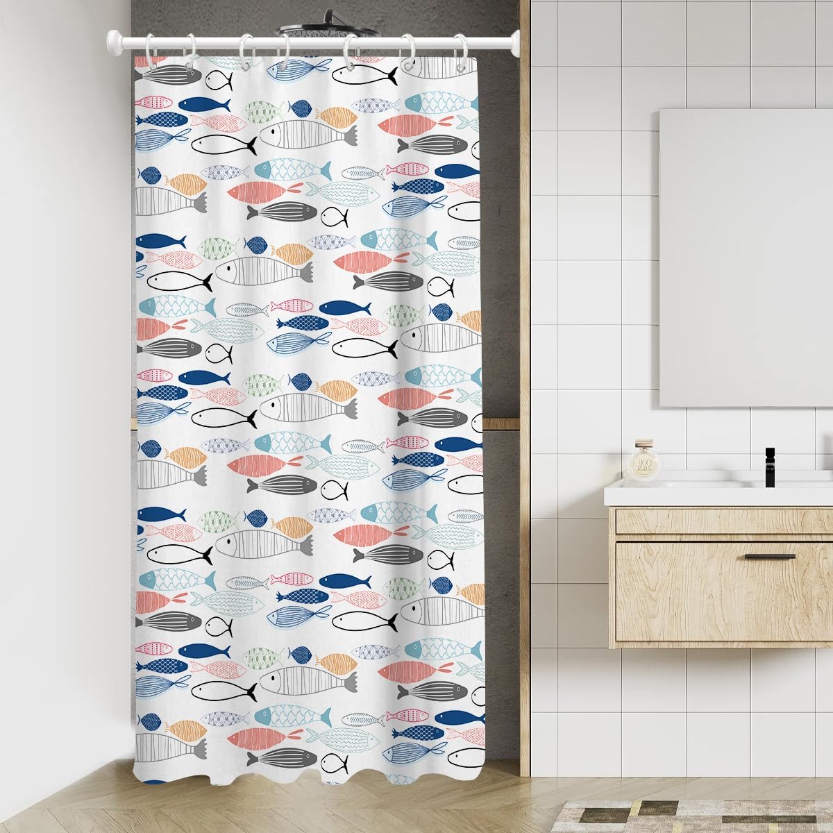 AAtter Colorful Fish Shower Curtain Set 36x72 1