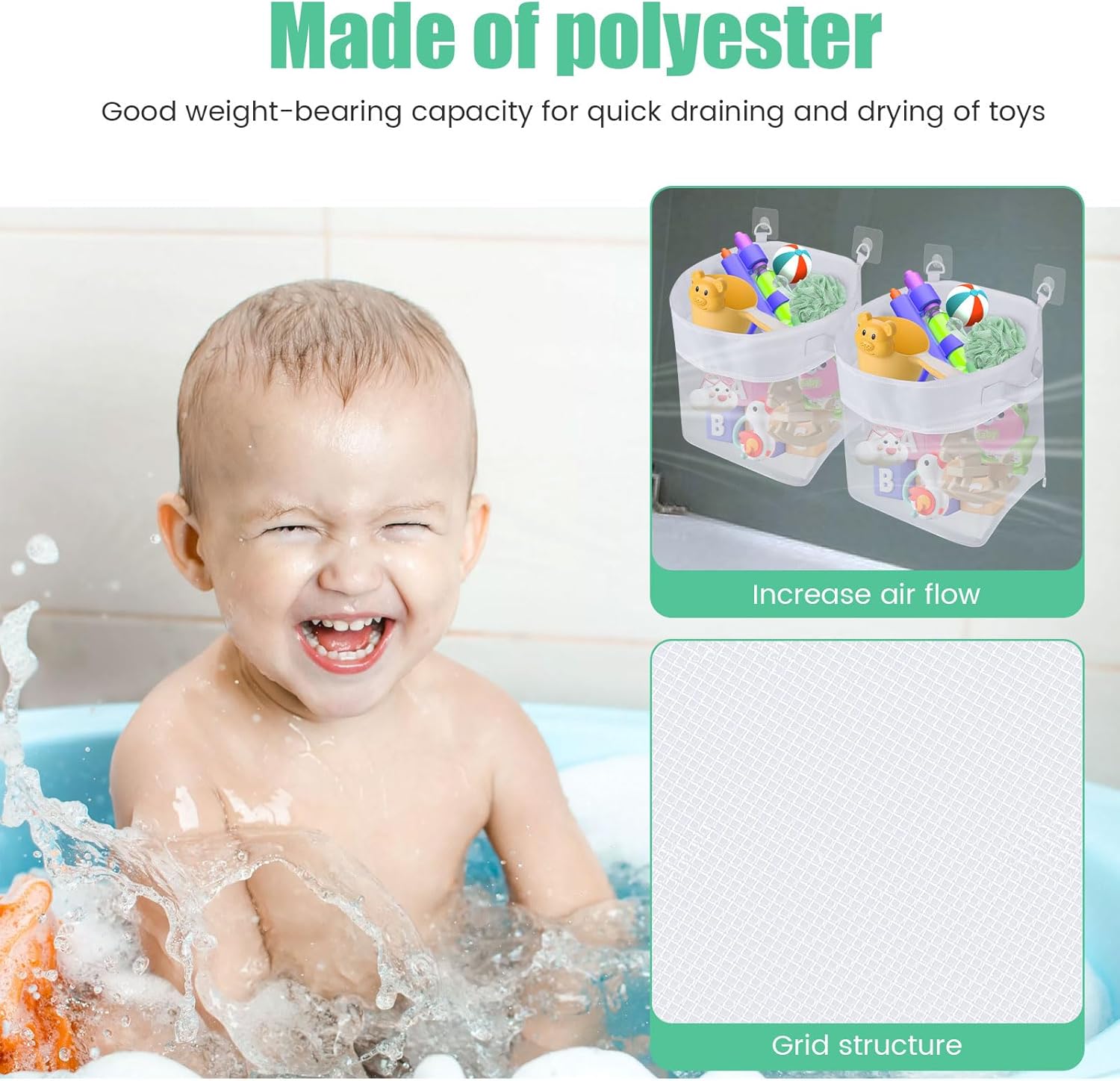 LYDODOKA 2Pcs Bath Toy Storage Holder with 4 Hooks