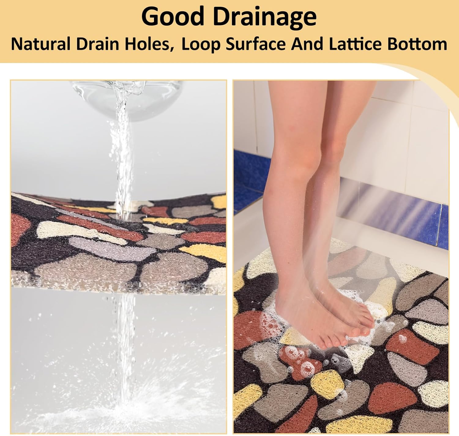 HAPACE Non Slip Shower Mat with Drain Holes 24x16 Inch