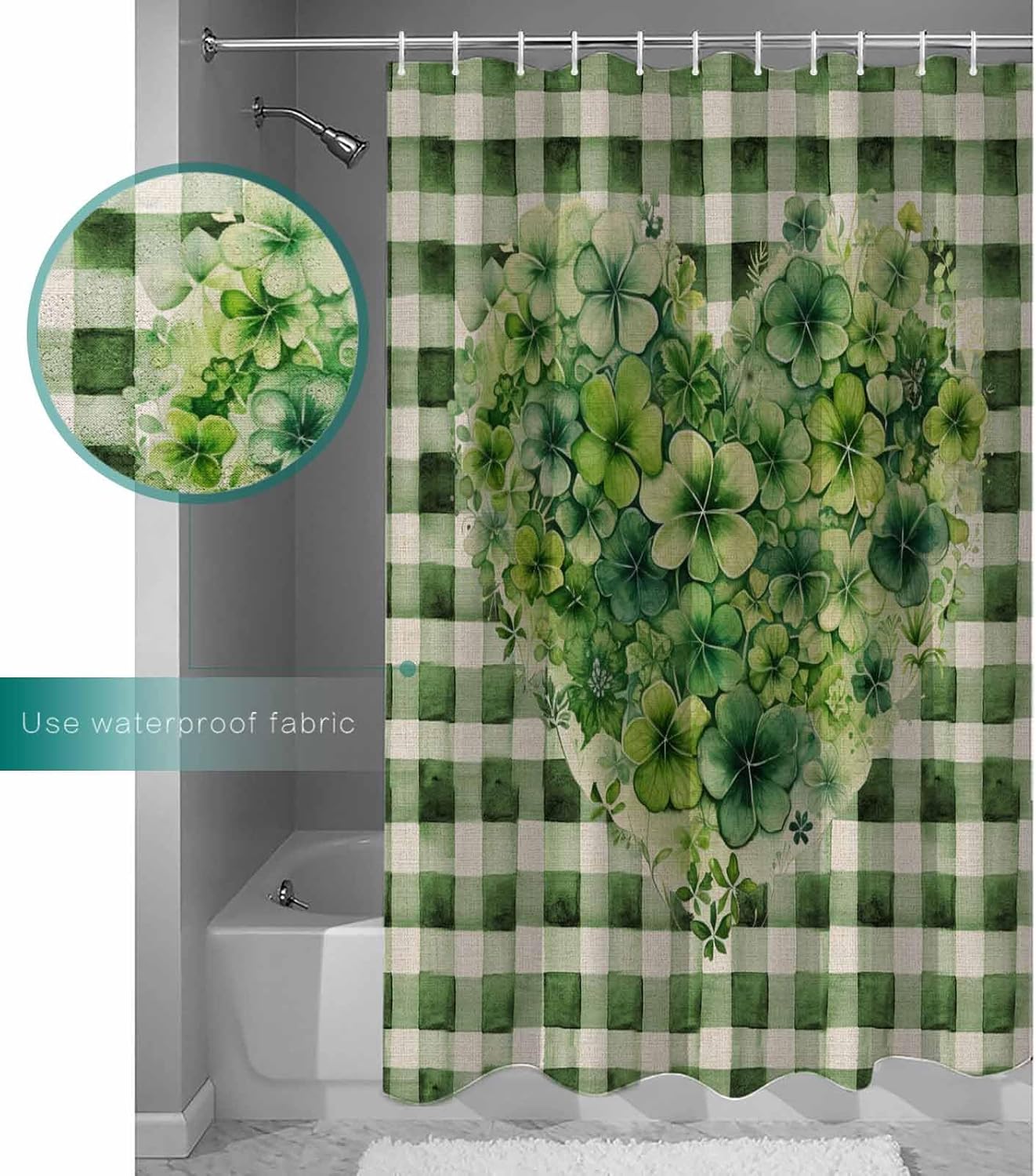 ZOE GARDEN Buffalo Plaid Love Shower Curtain Set 1