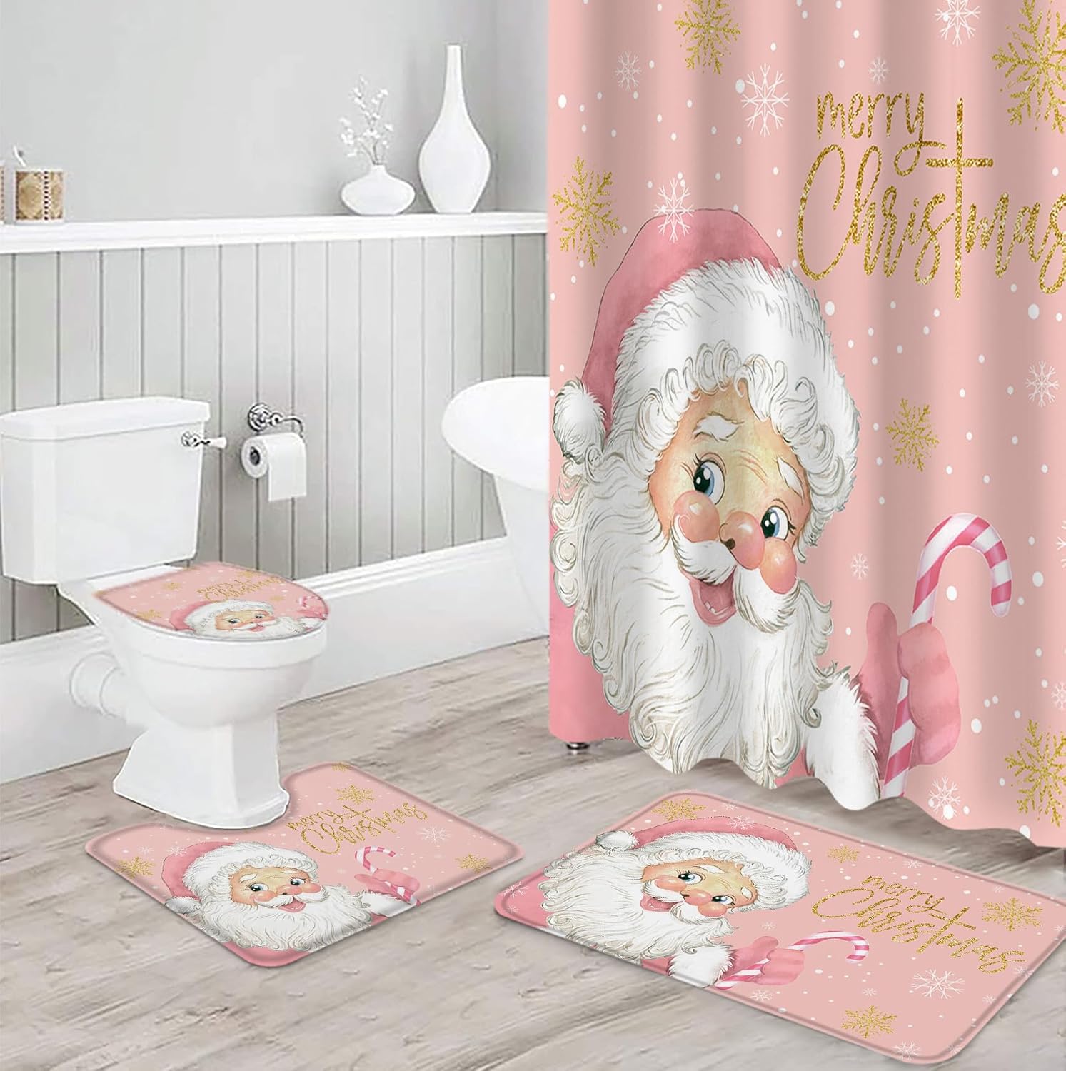 ZOE GARDEN Pink Santa Christmas Bathroom Set