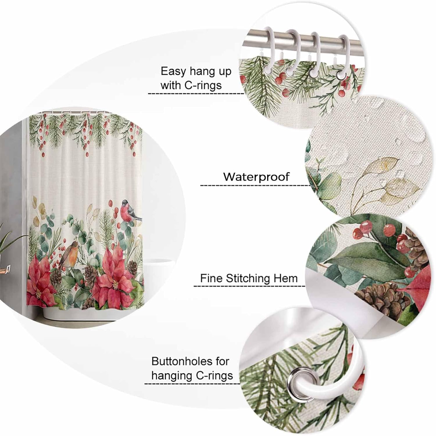 ZOE GARDEN Rustic Christmas Poinsettia Bathroom Set 1
