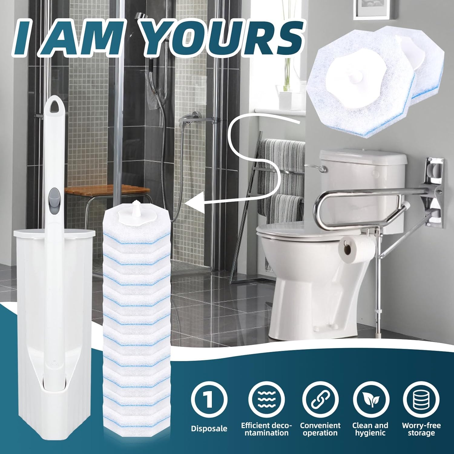 RLOW Disposable Toilet Brush Set with 20 Refills