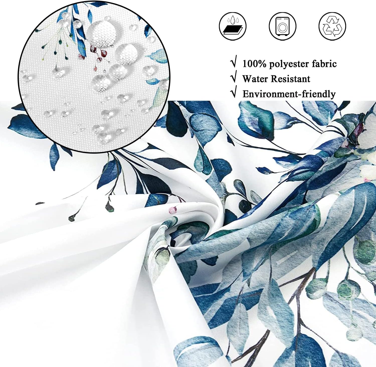 Eucalyptus Leaf Shower Curtain with 12 Hooks 1