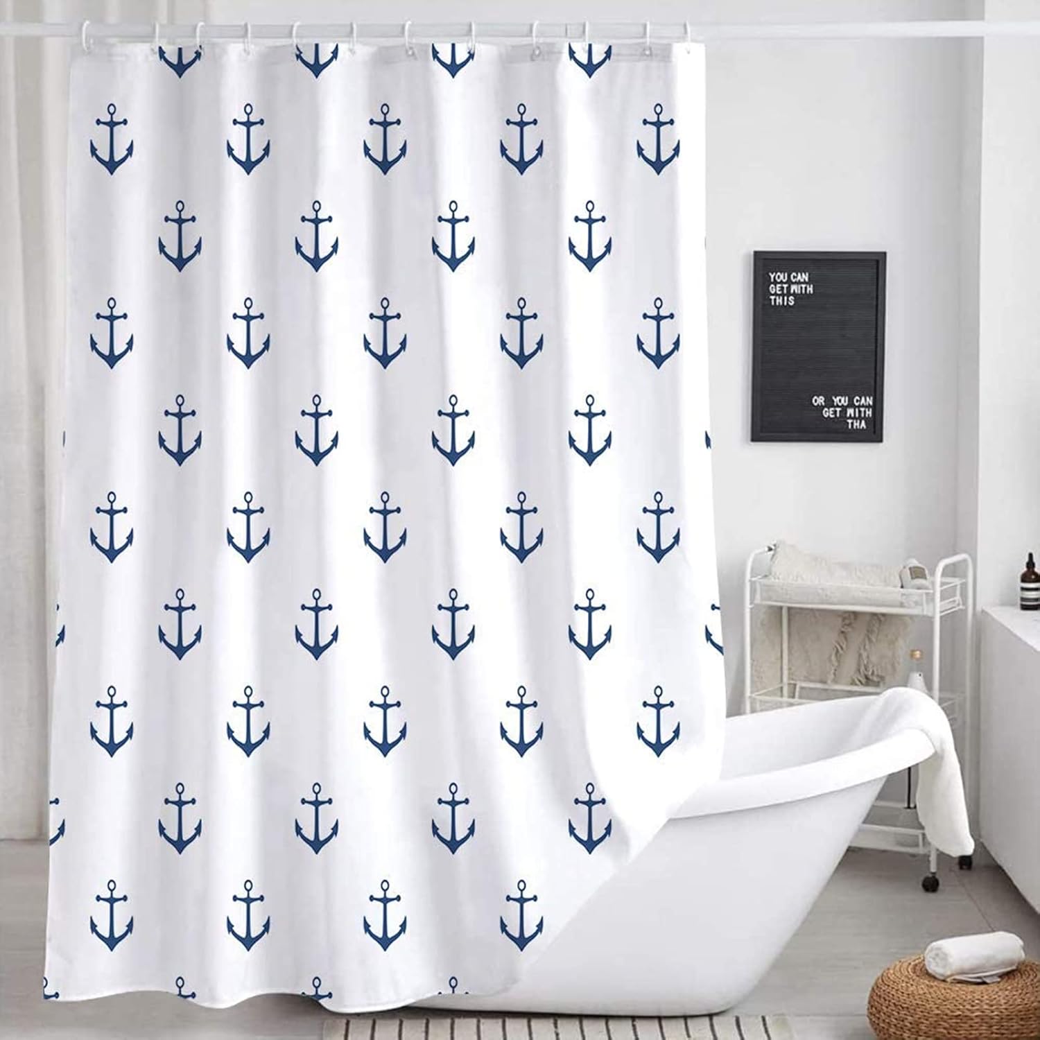 DYNH Nautical Anchor Shower Curtain Set 72x72 Inch Navy Blue