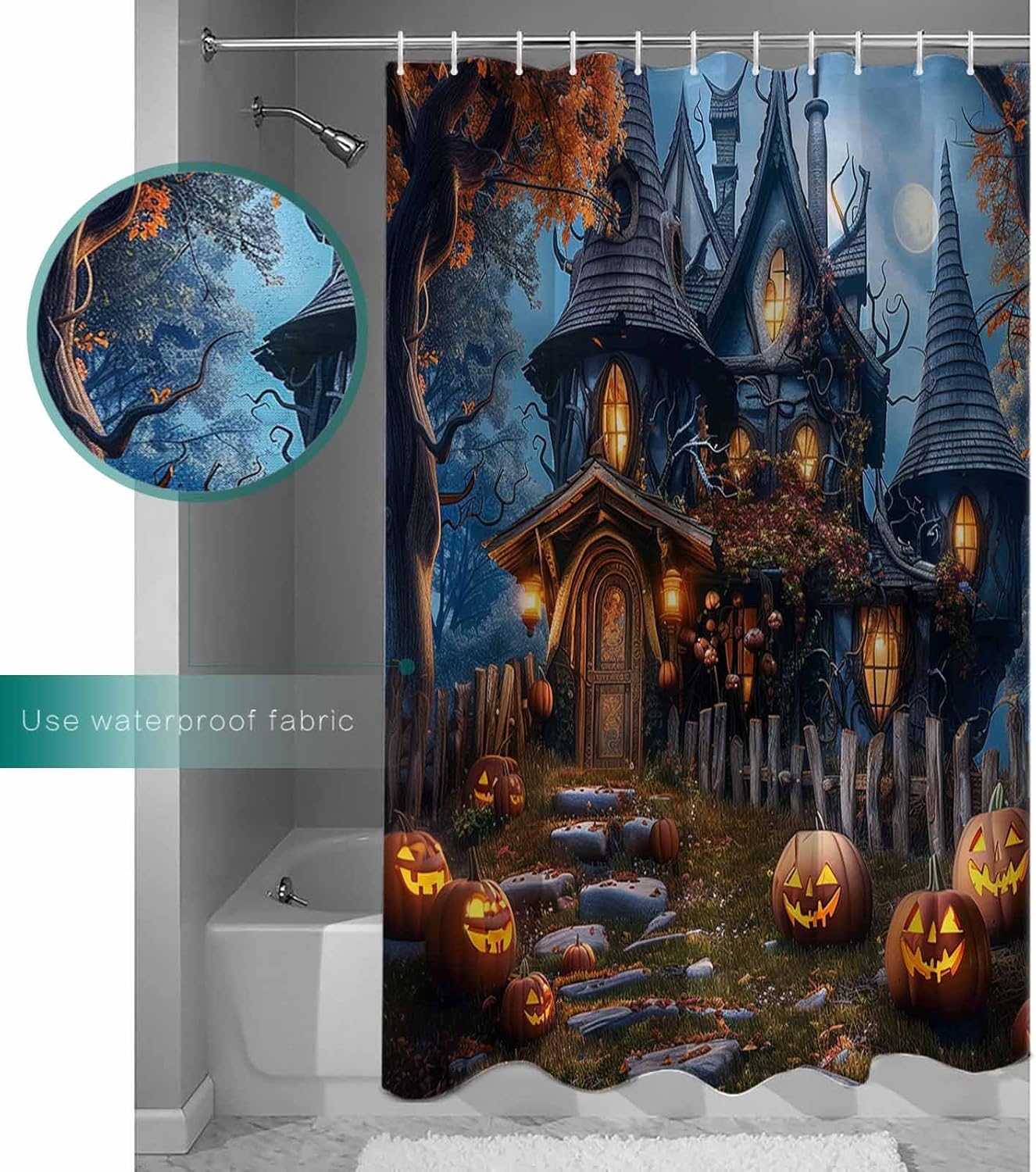 ZOE GARDEN Halloween Shower Curtain Set with Hook 72x84 1