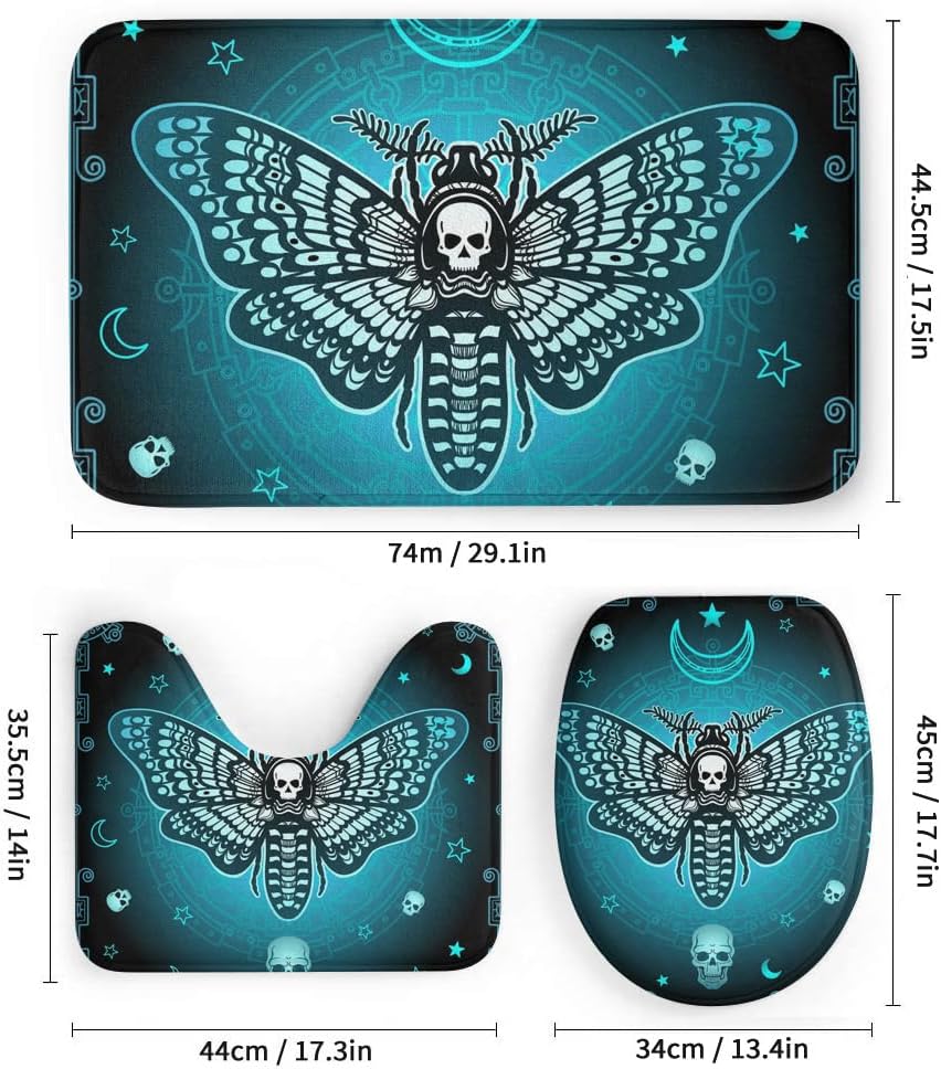 4 Pcs Death Moth Theme Shower Curtain Set with Rug and Mat