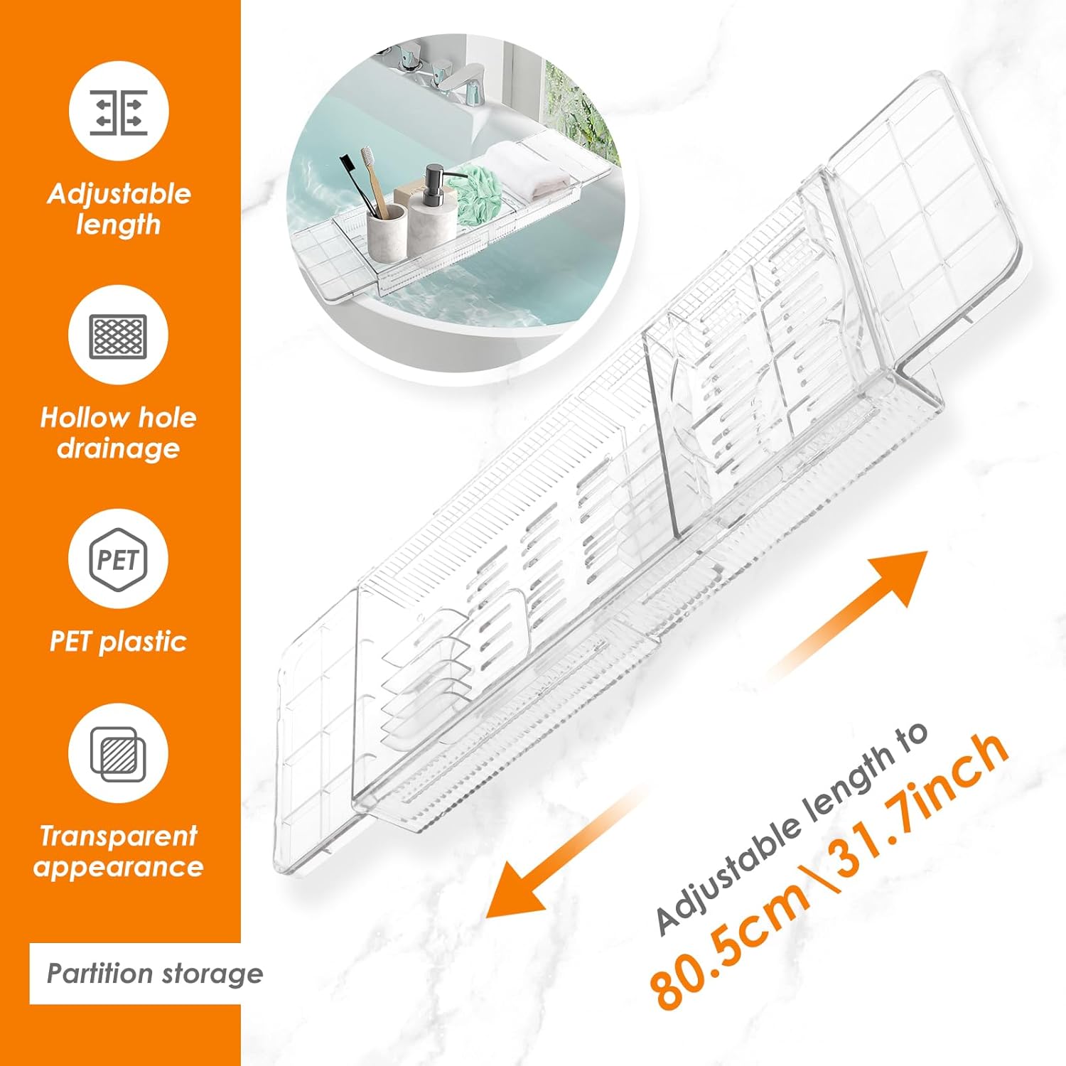 Adjustable Clear Bathtub Caddy Tray for Home